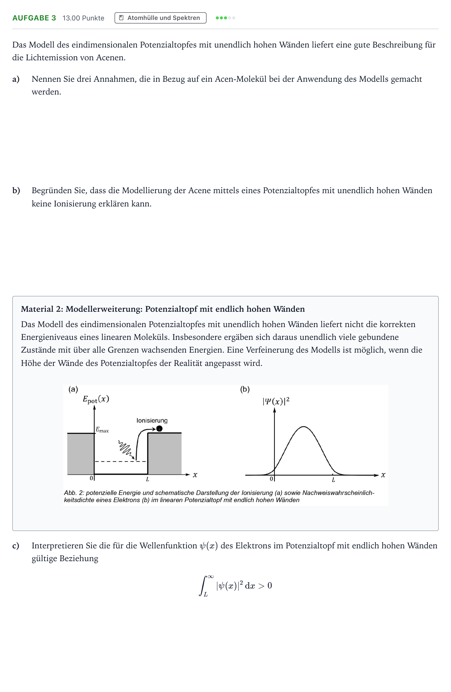 Aufgabenstellung: Aufgabe 3 · Abitur NRW Physik LK · Potenzialtopfmodell - Acene 2026