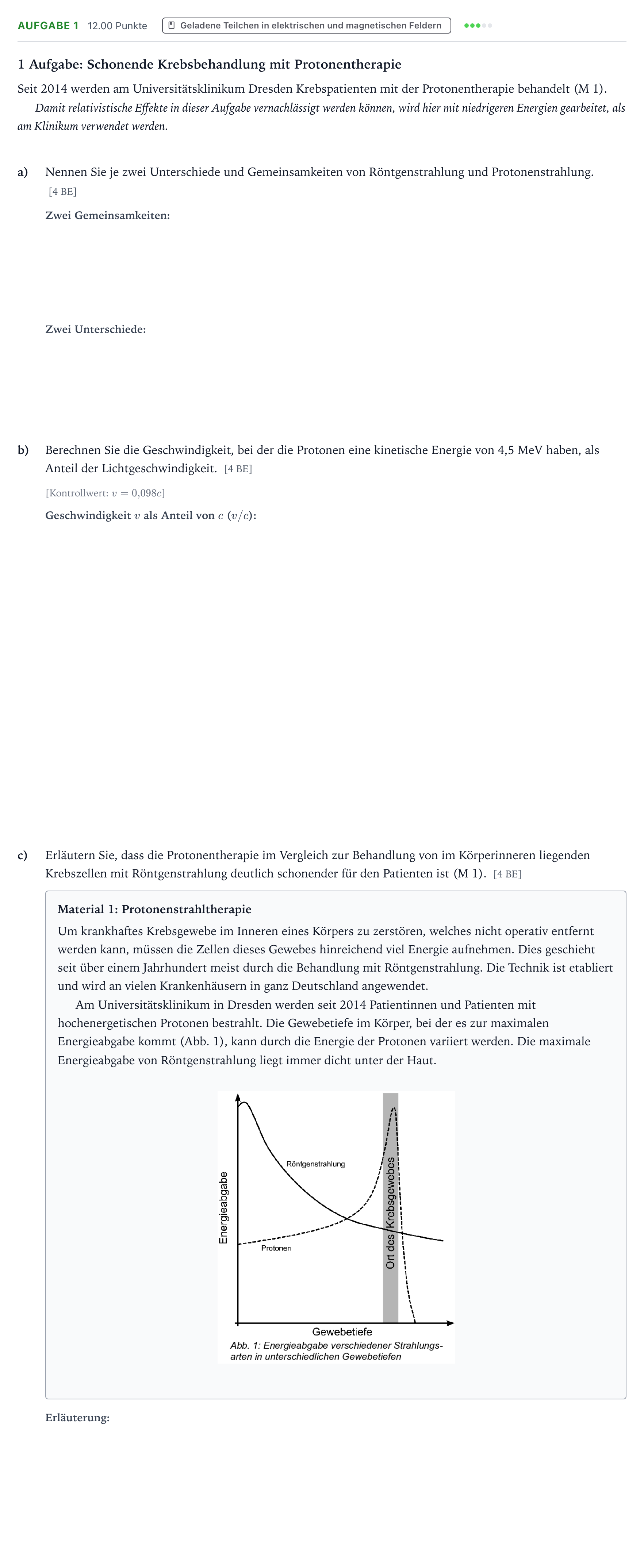 Aufgabenstellung: Aufgabe 1 · Abitur NRW Physik GK · Protonentherapie 2026