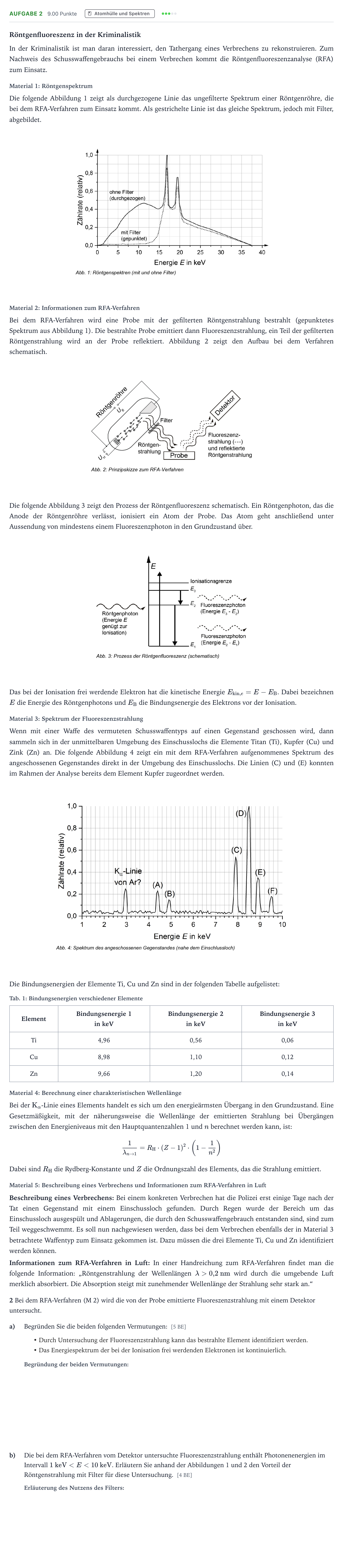 Aufgabenstellung: Aufgabe 2 · Abitur NRW Physik LK · Röntgenfluoreszenz in der Kriminali 2026
