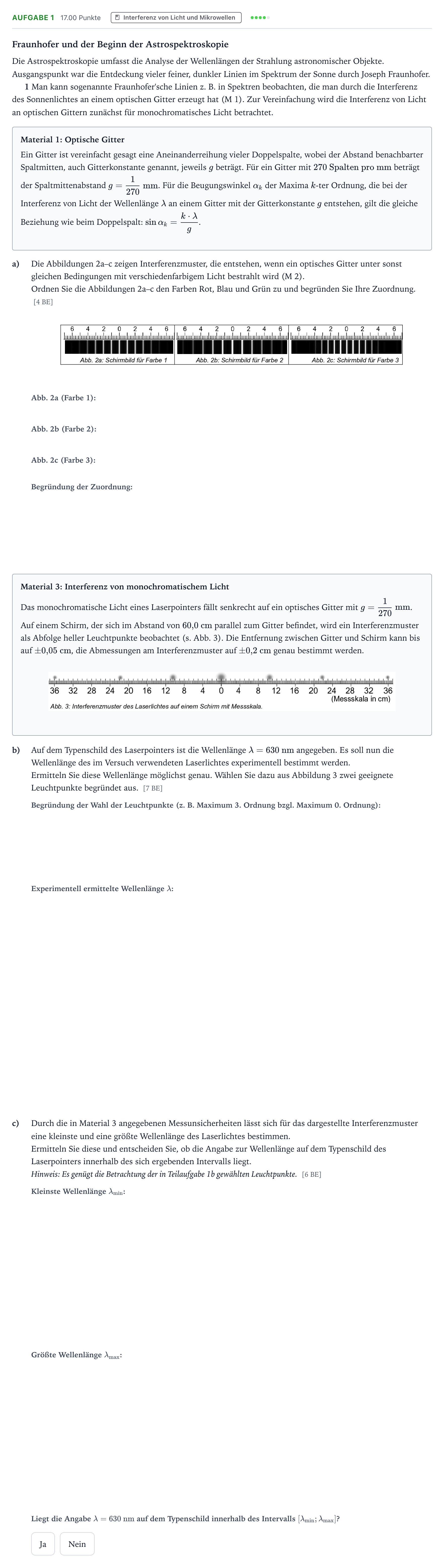 Aufgabenstellung: Aufgabe 1 · Abitur NRW Physik LK · Spektroskopie 2026