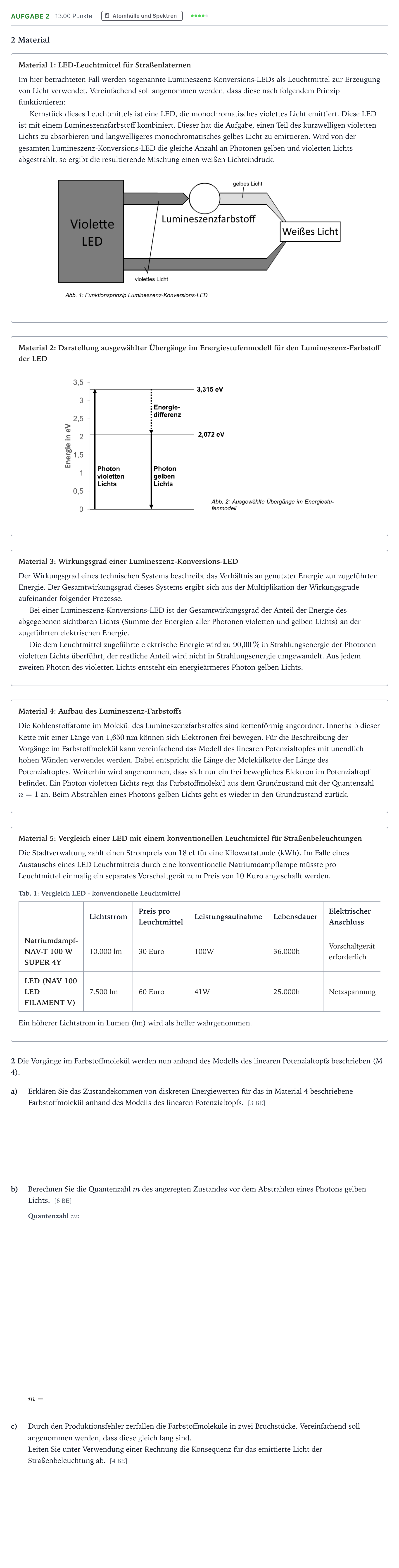 Aufgabenstellung: Aufgabe 2 · Abitur NRW Physik LK · Straßenlicht 2025