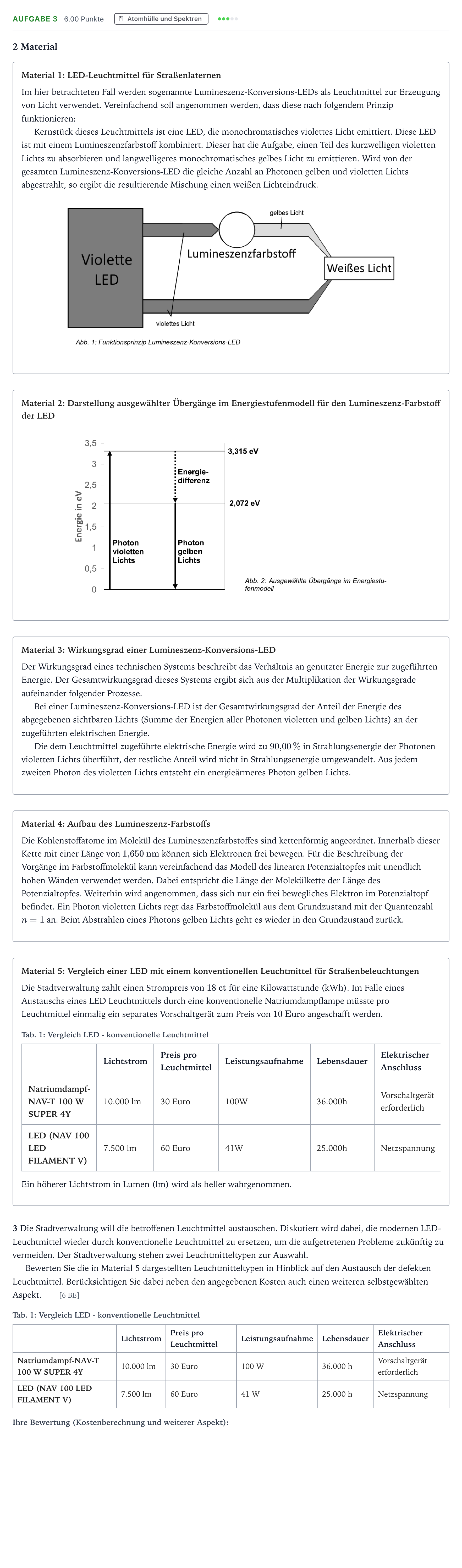 Aufgabenstellung: Aufgabe 3 · Abitur NRW Physik LK · Straßenlicht 2025