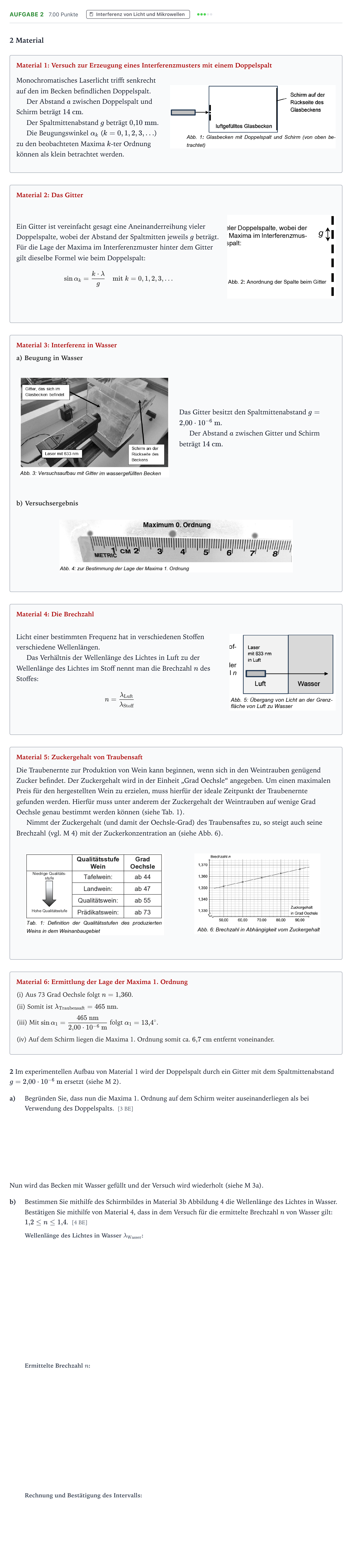 Aufgabenstellung: Aufgabe 2 · Abitur NRW Physik GK · Zuckergehalt von Weintrauben 2026