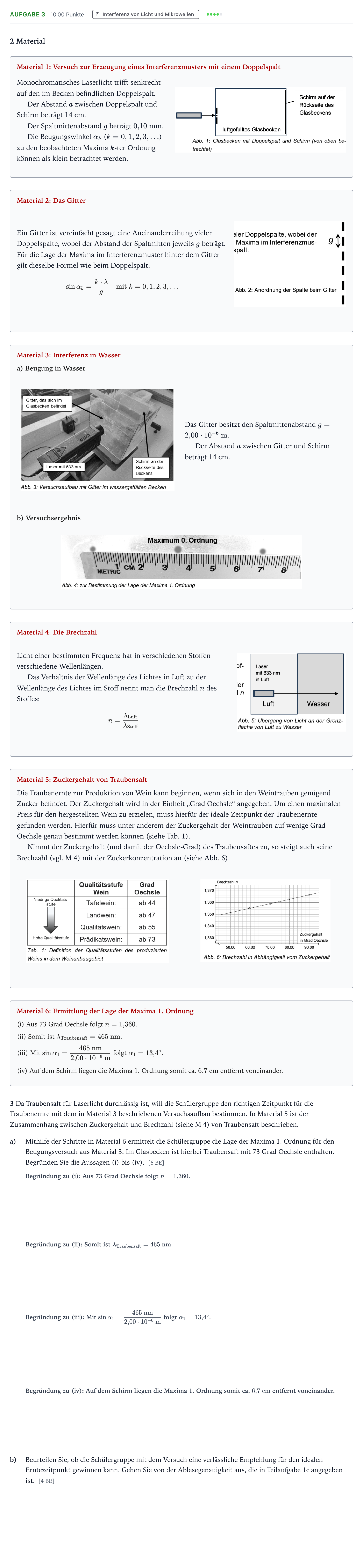 Aufgabenstellung: Aufgabe 3 · Abitur NRW Physik GK · Zuckergehalt von Weintrauben 2026