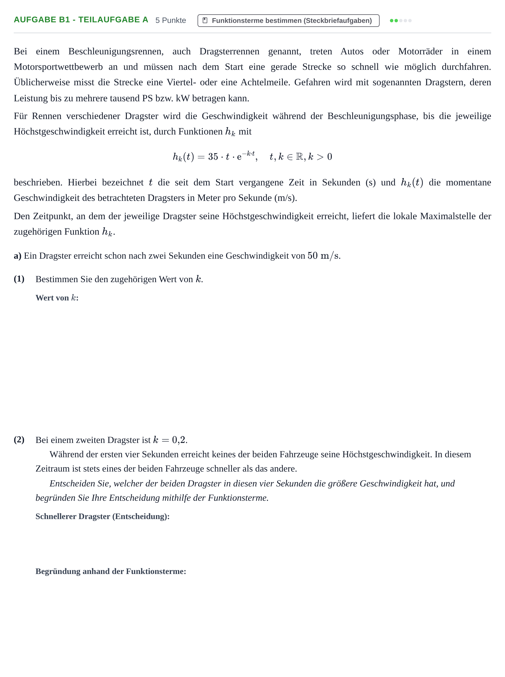 Aufgabenstellung: Aufgabe B1 - Teilaufgabe a · Abitur NRW Mathematik LK · Nachtermin · GTR 2022