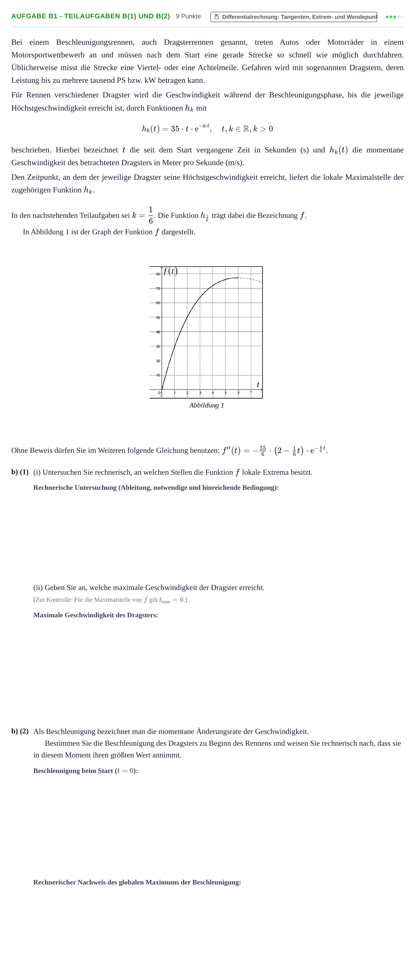 Aufgabenstellung: Aufgabe B1 - Teilaufgaben b(1) und b(2) · Abitur NRW Mathematik LK · Nachtermin · GTR 2022