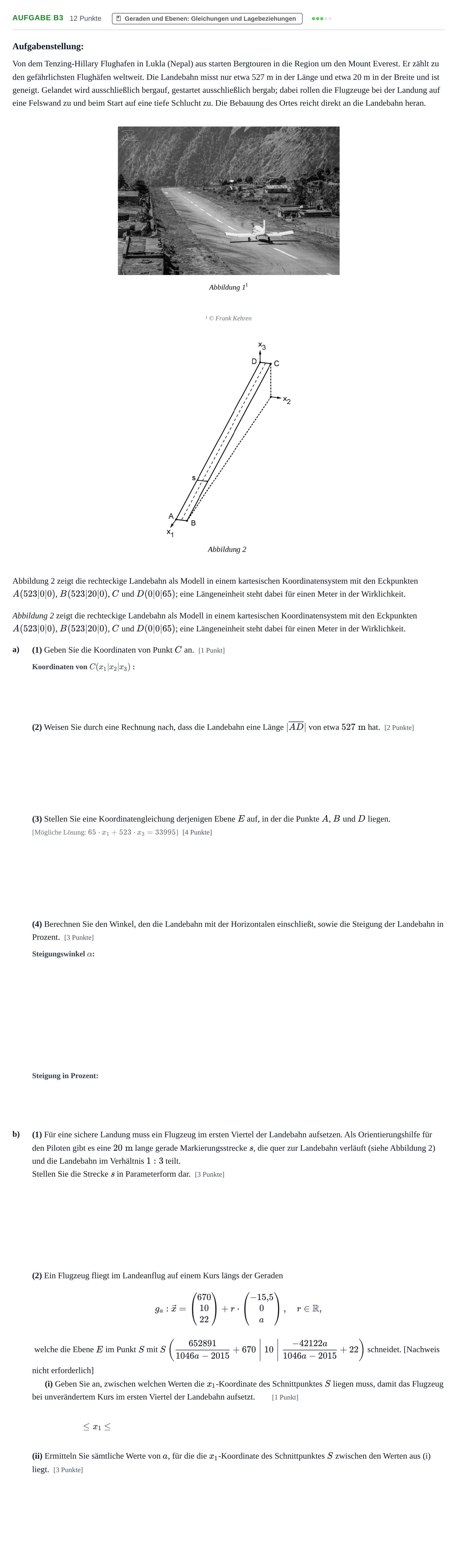 Aufgabenstellung: Aufgabe B3 - Geraden und Ebenen · Abitur NRW Mathematik LK · Nachtermin · GTR 2022