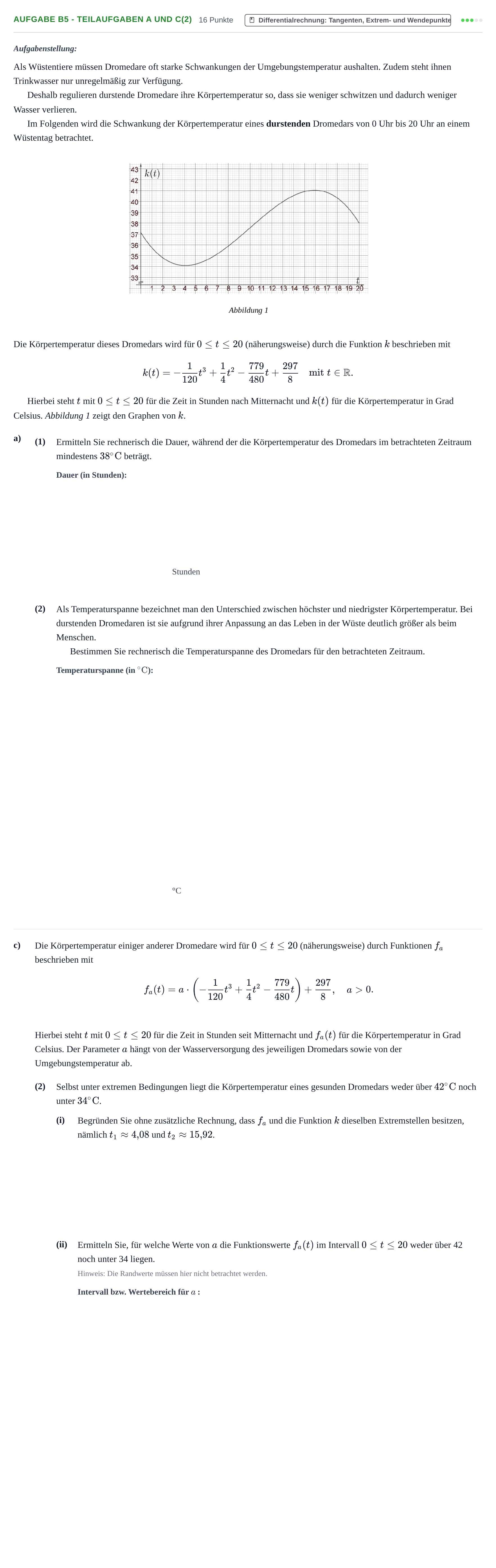 Aufgabenstellung: Aufgabe B5 - Teilaufgaben a und c(2) · Abitur NRW Mathematik LK · Nachtermin · GTR 2022