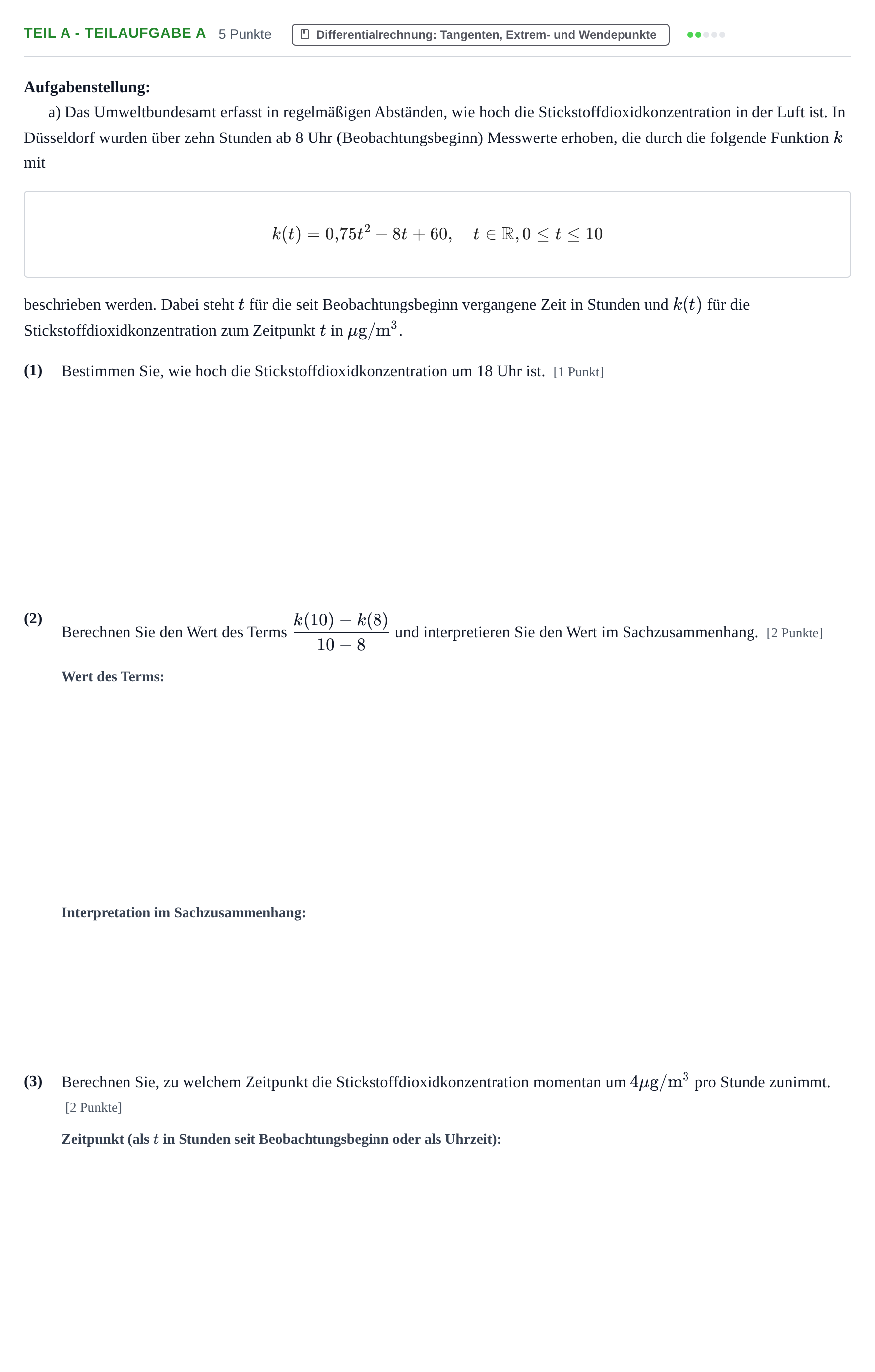 Aufgabenstellung: Teil A - Teilaufgabe a · Abitur NRW Mathematik LK · Nachtermin · GTR 2022