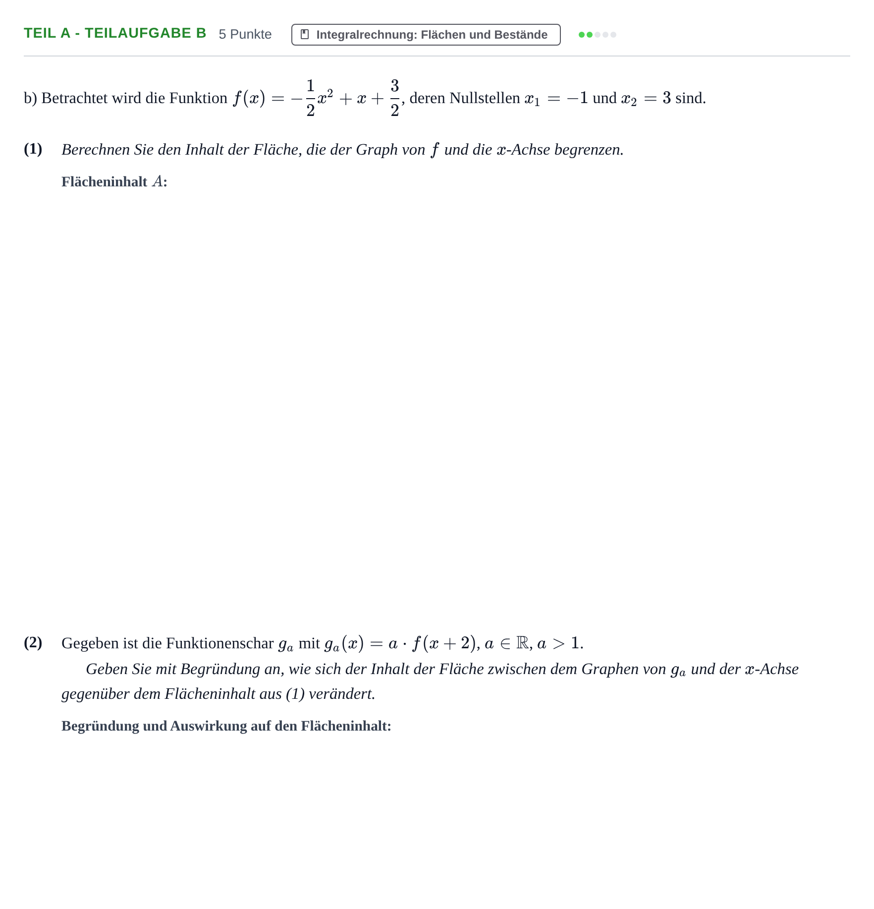 Aufgabenstellung: Teil A - Teilaufgabe b · Abitur NRW Mathematik LK · Nachtermin · GTR 2022