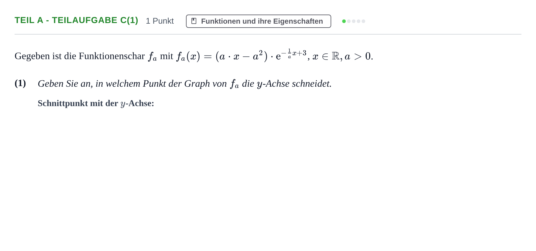 Aufgabenstellung: Teil A - Teilaufgabe c(1) · Abitur NRW Mathematik LK · Nachtermin · GTR 2022