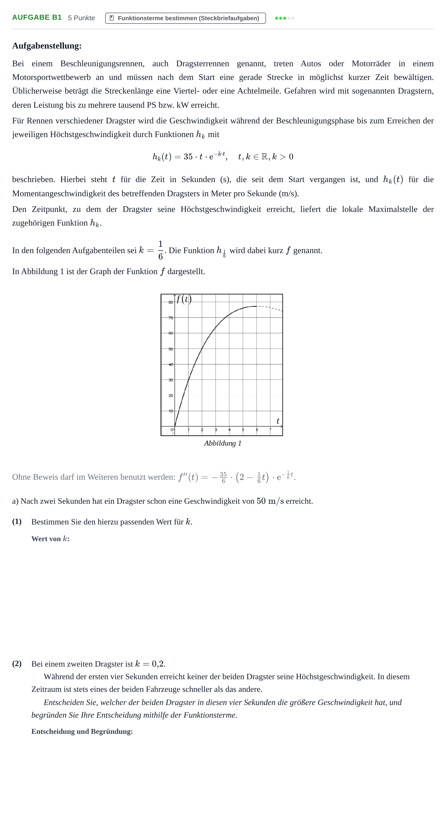 Aufgabenstellung: Aufgabe B1 - Funktionsterme bestimmen · Abitur NRW Mathematik LK · Nachtermin · GTR · Weiterbildungsko 2022