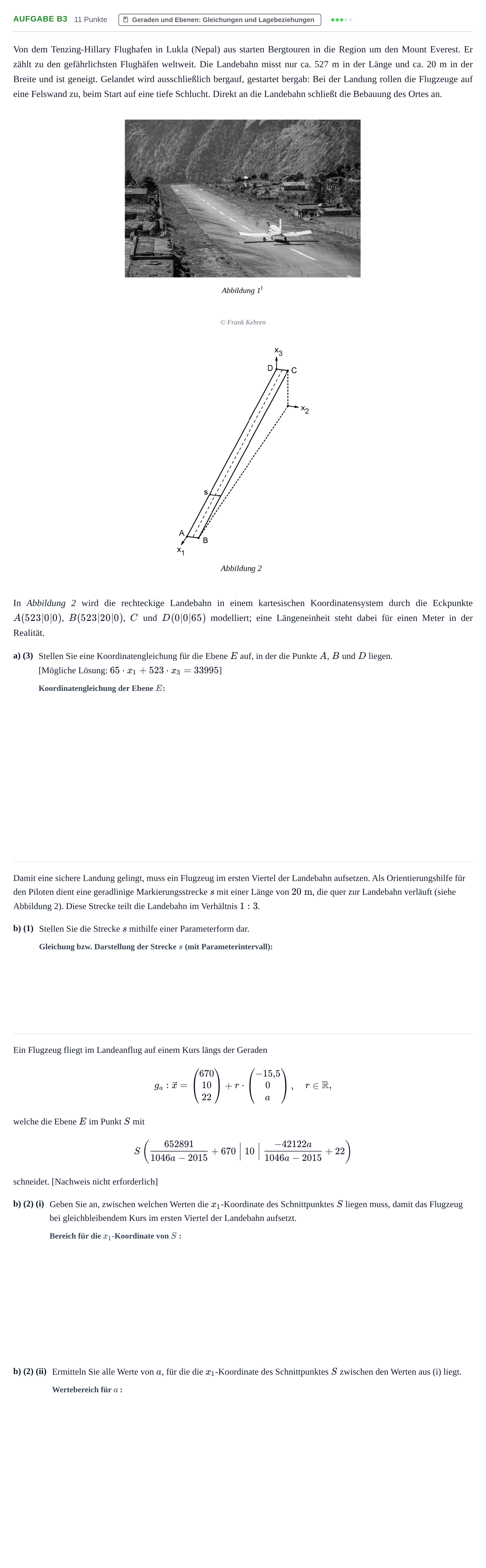 Aufgabenstellung: Aufgabe B3 - Geraden und Ebenen · Abitur NRW Mathematik LK · Nachtermin · GTR · Weiterbildungsko 2022