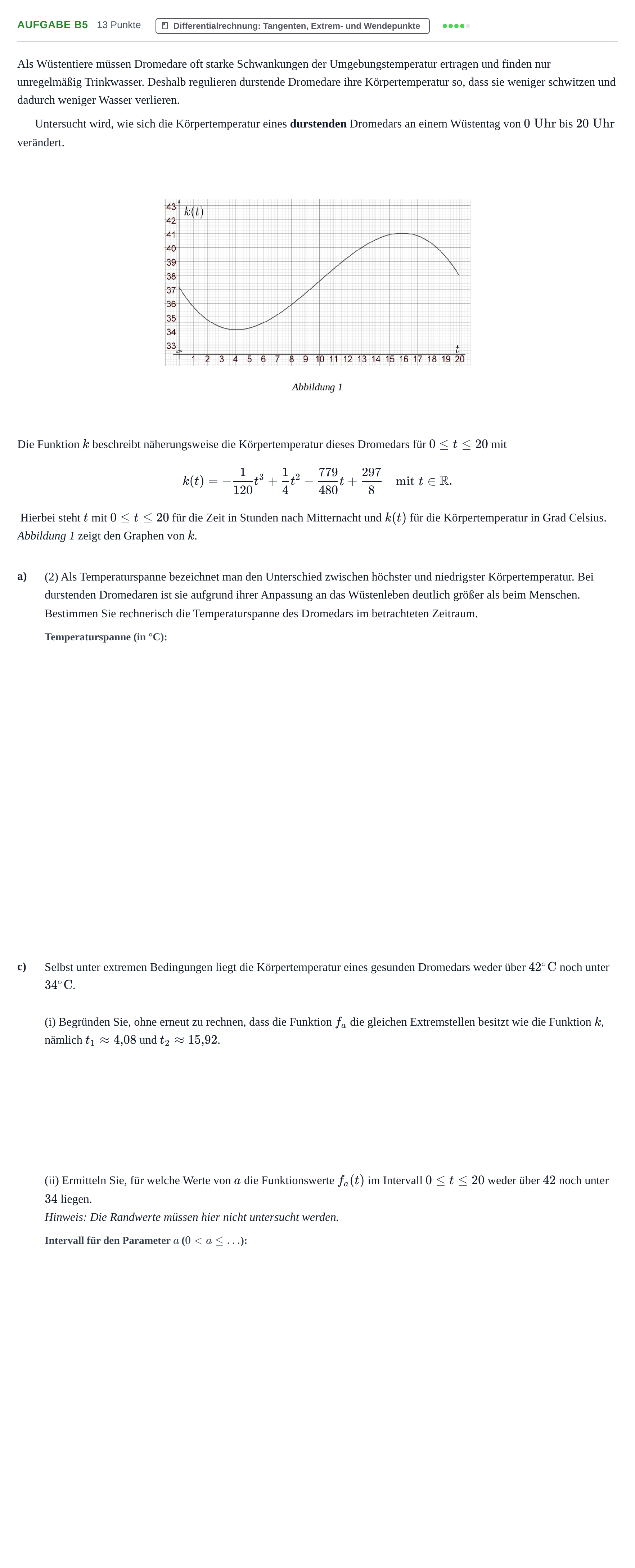 Aufgabenstellung: Aufgabe B5 - Differentialrechnung · Abitur NRW Mathematik LK · Nachtermin · GTR · Weiterbildungsko 2022