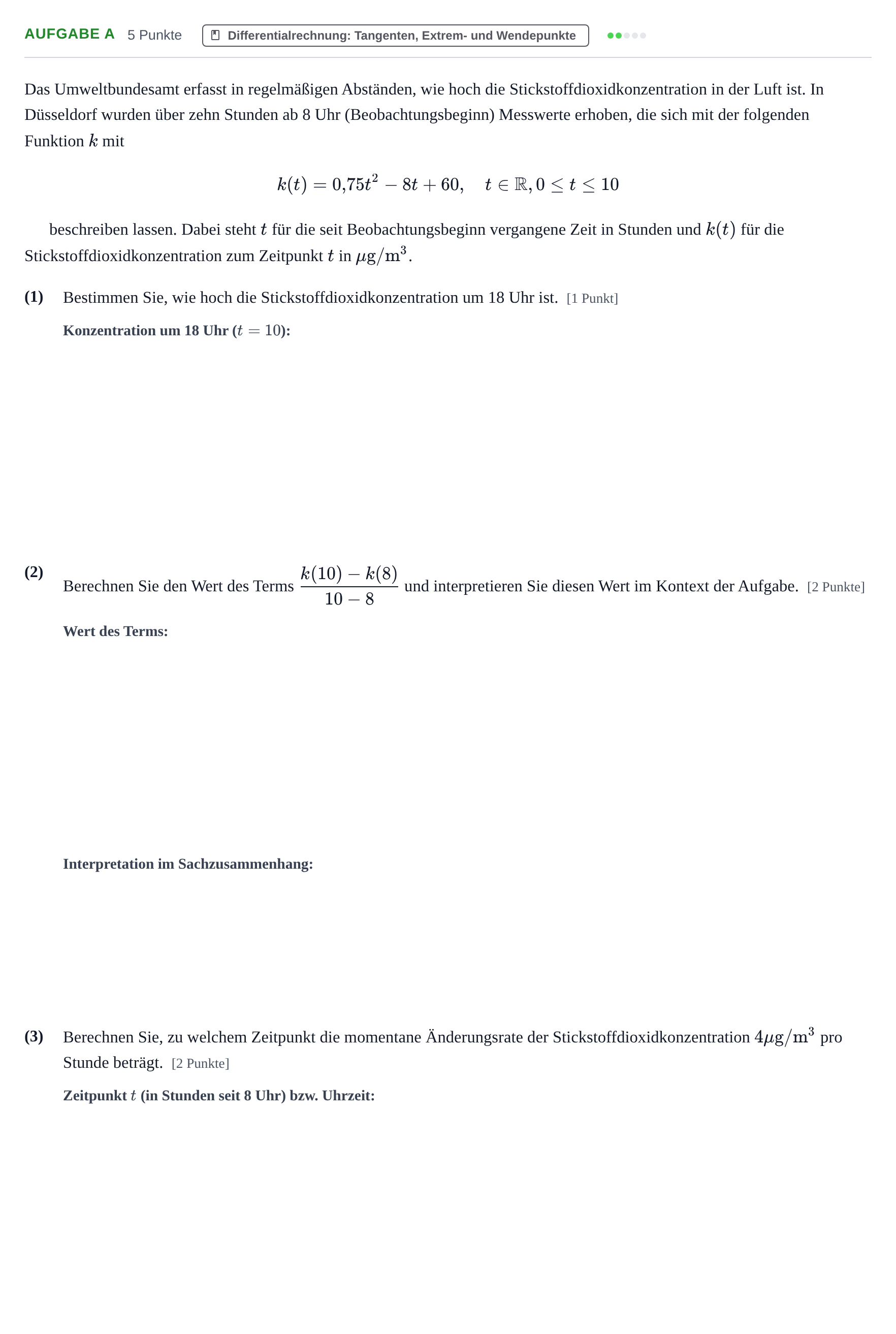 Aufgabenstellung: Aufgabe a · Abitur NRW Mathematik LK · Nachtermin · GTR · Weiterbildungsko 2022