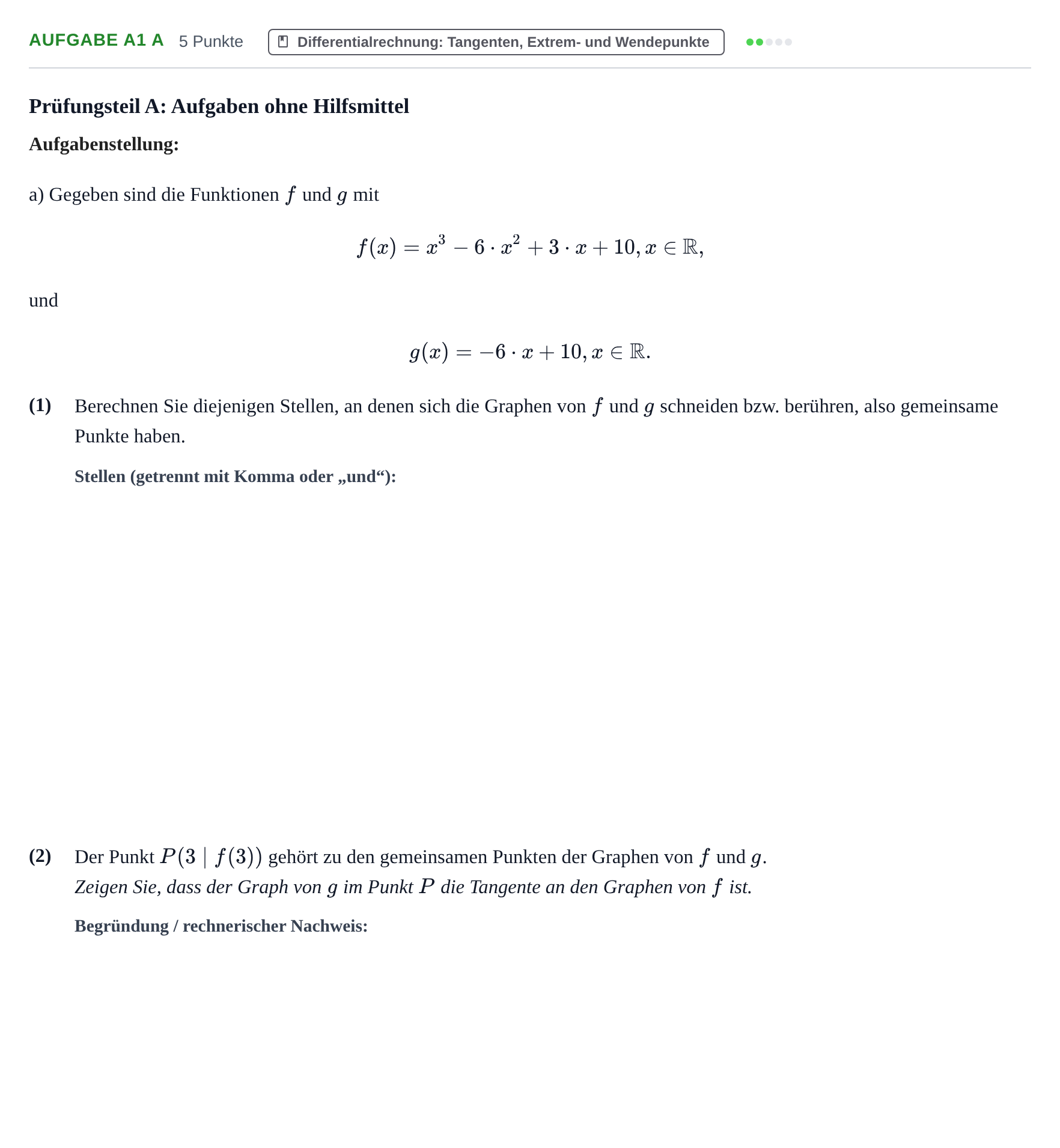 Aufgabenstellung: Aufgabe A1 a · Abitur NRW Mathematik GK · Haupttermin · CAS 2023