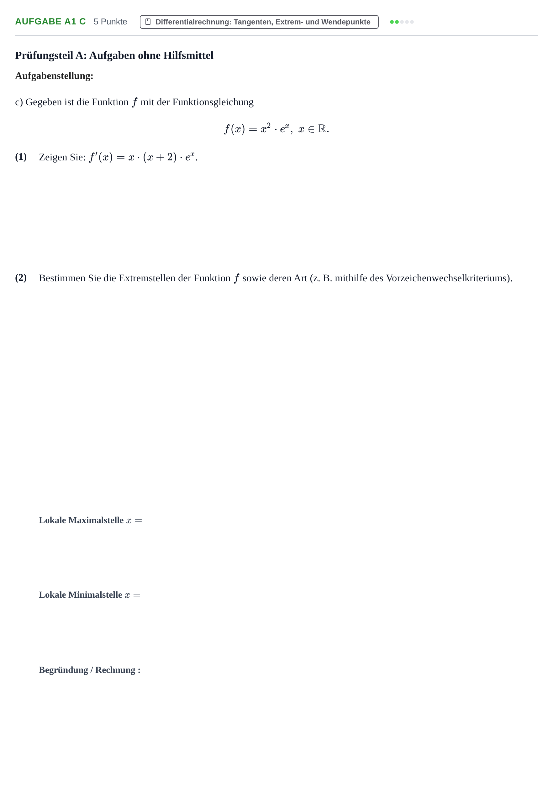 Aufgabenstellung: Aufgabe A1 c · Abitur NRW Mathematik GK · Haupttermin · CAS 2023