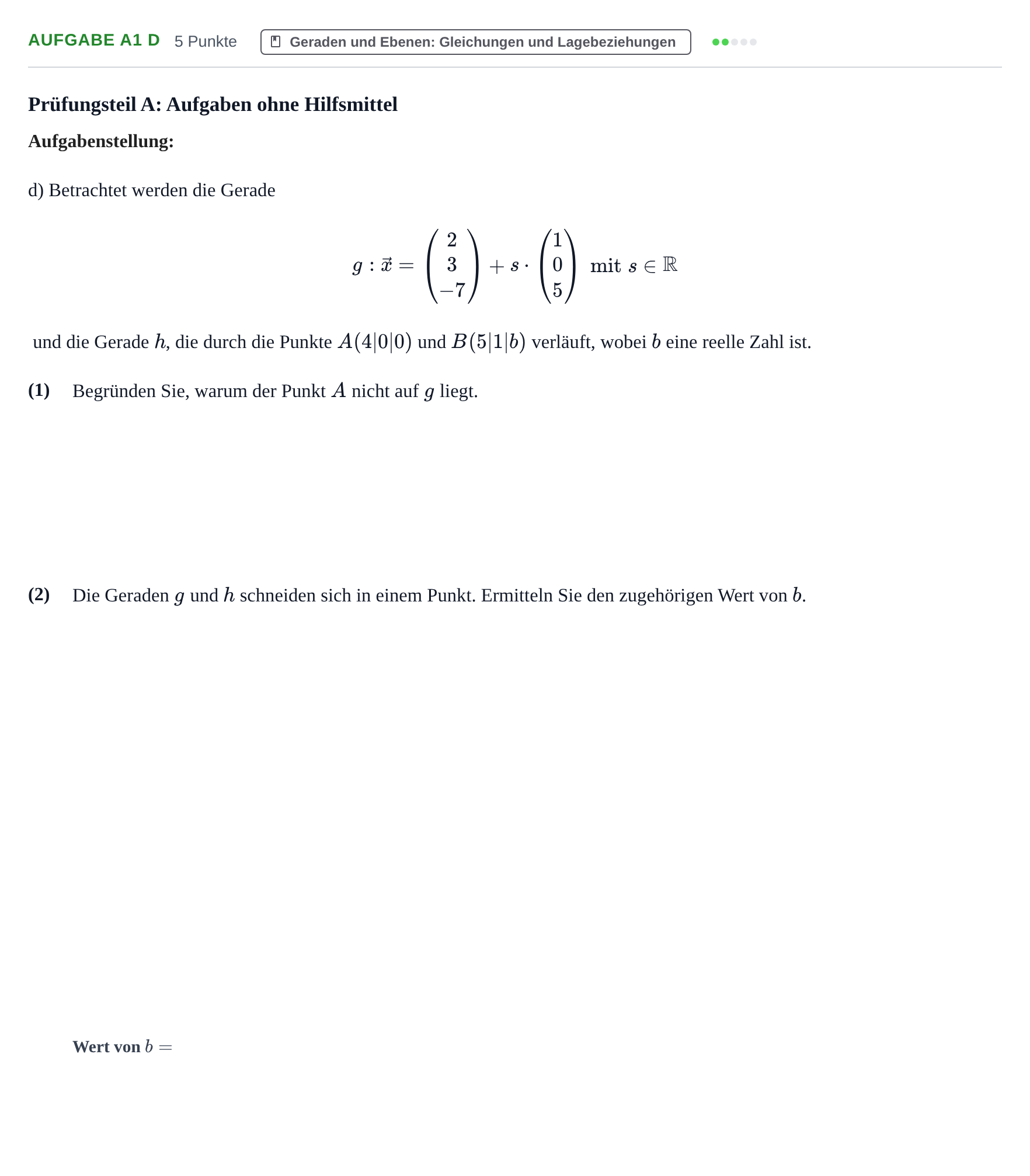 Aufgabenstellung: Aufgabe A1 d · Abitur NRW Mathematik GK · Haupttermin · CAS 2023