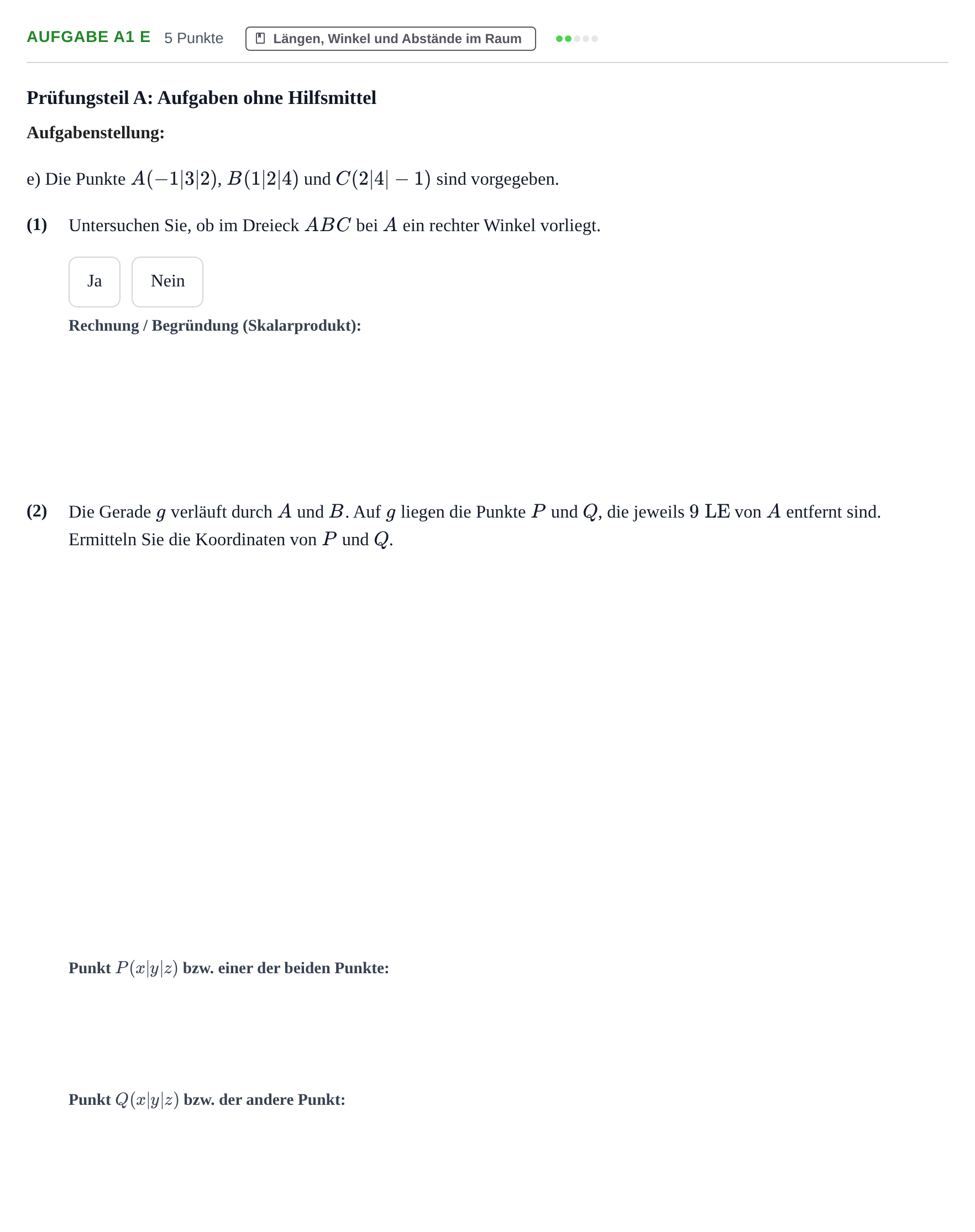 Aufgabenstellung: Aufgabe A1 e · Abitur NRW Mathematik GK · Haupttermin · CAS 2023