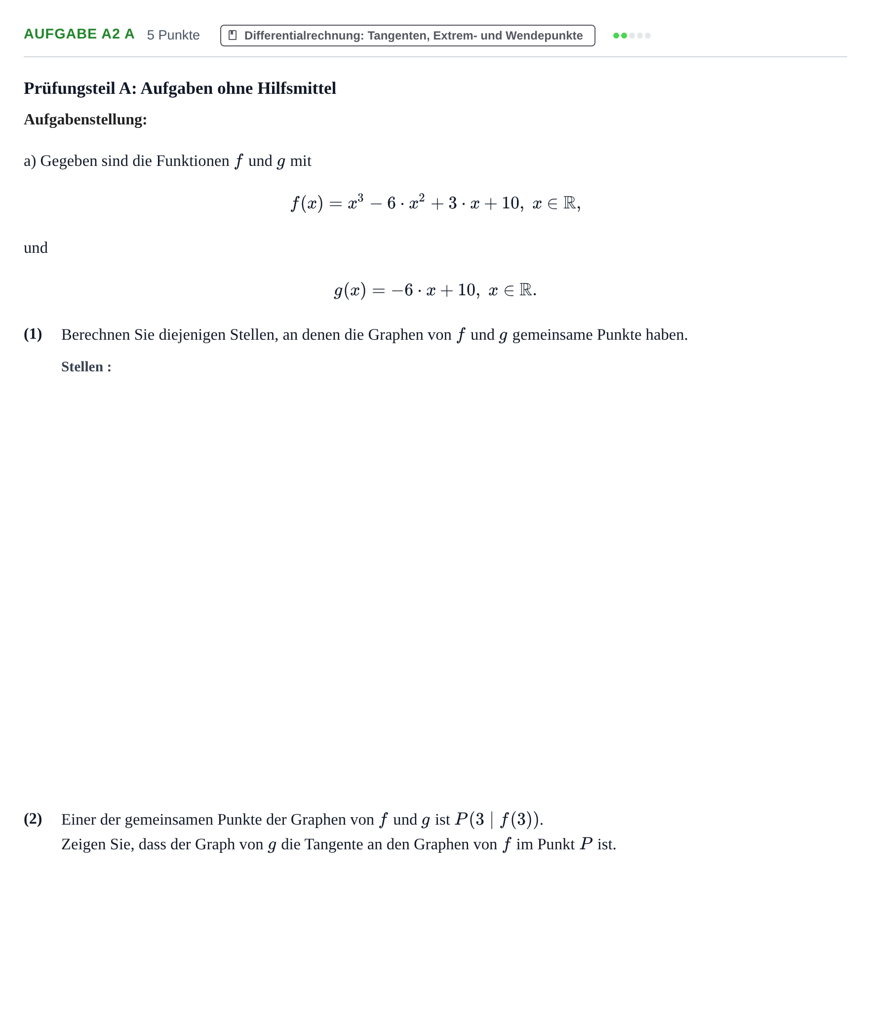 Aufgabenstellung: Aufgabe A2 a · Abitur NRW Mathematik GK · Haupttermin · CAS 2023