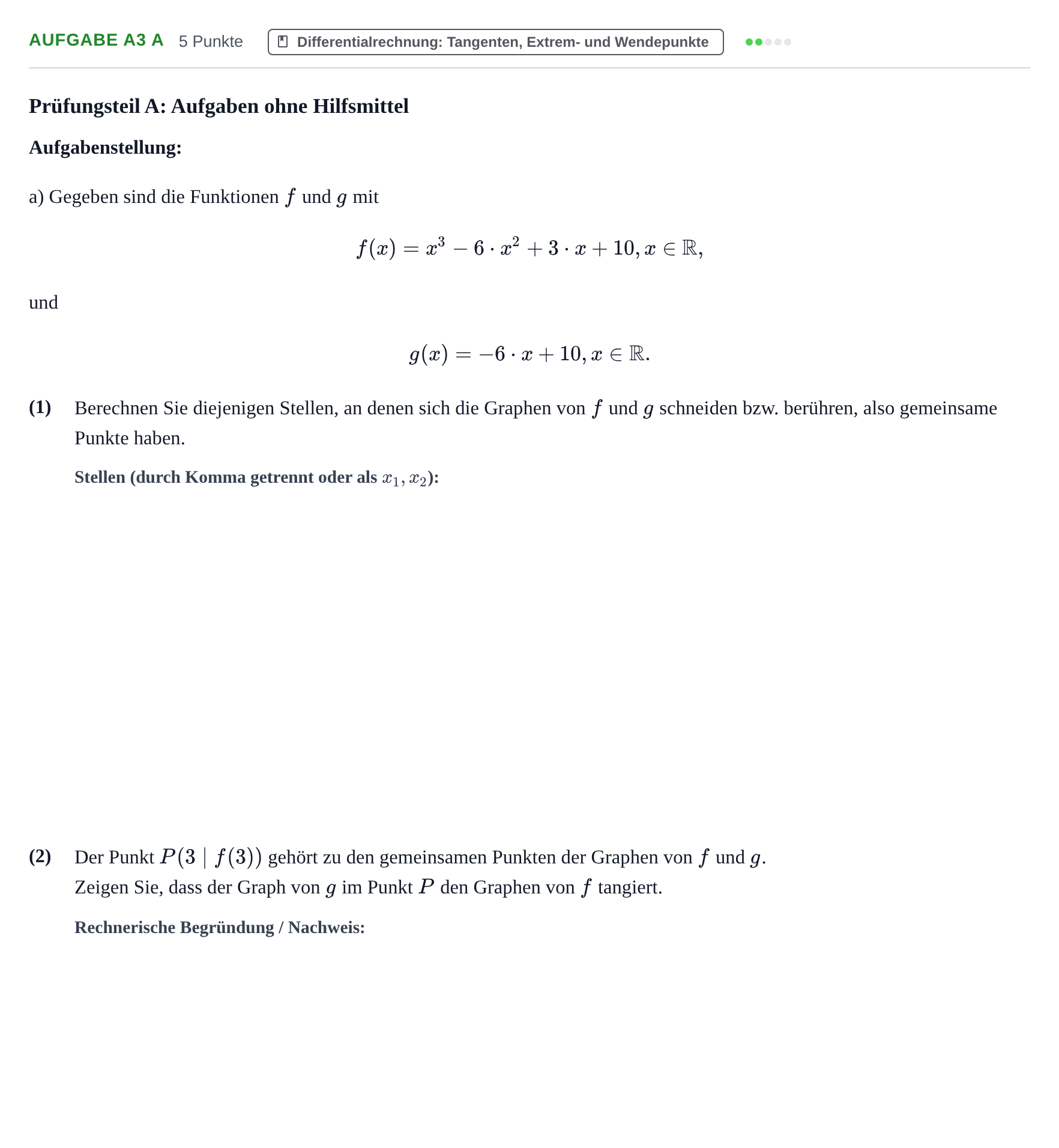 Aufgabenstellung: Aufgabe A3 a · Abitur NRW Mathematik GK · Haupttermin · CAS 2023