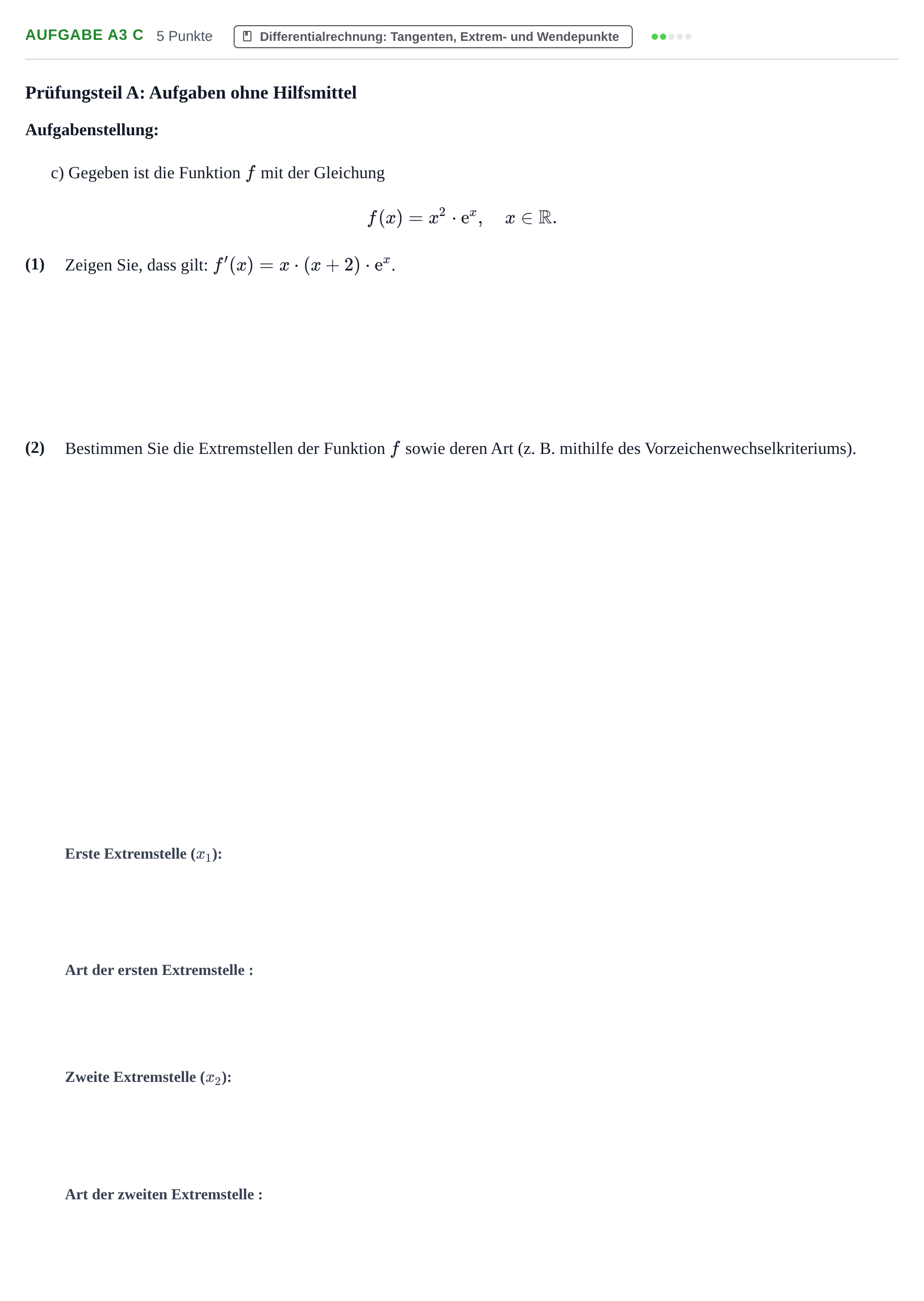 Aufgabenstellung: Aufgabe A3 c · Abitur NRW Mathematik GK · Haupttermin · CAS 2023