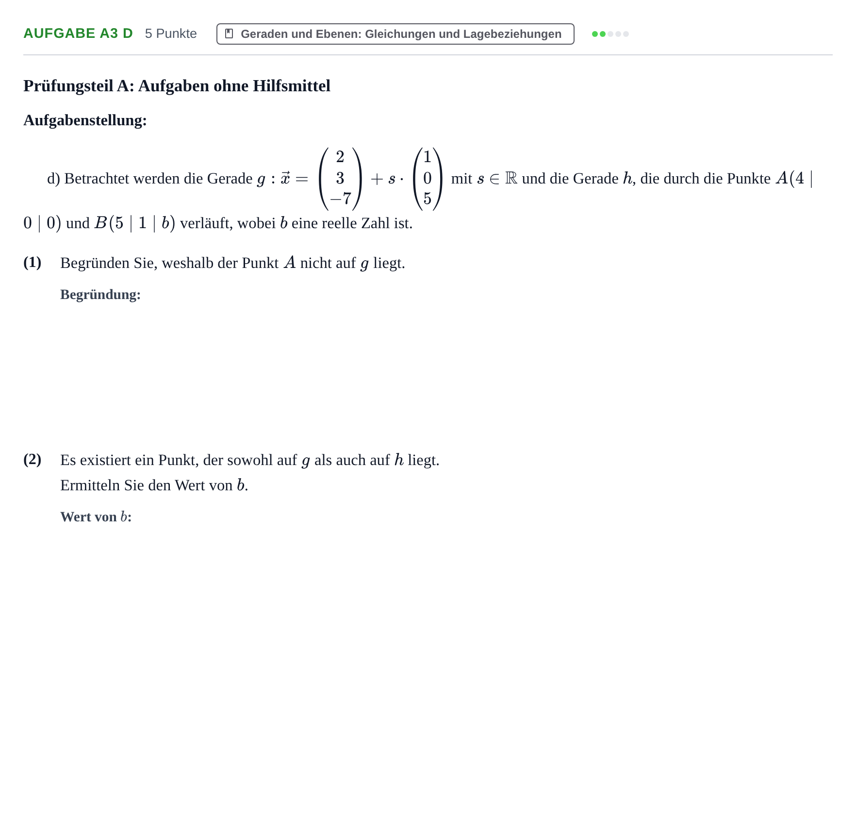 Aufgabenstellung: Aufgabe A3 d · Abitur NRW Mathematik GK · Haupttermin · CAS 2023
