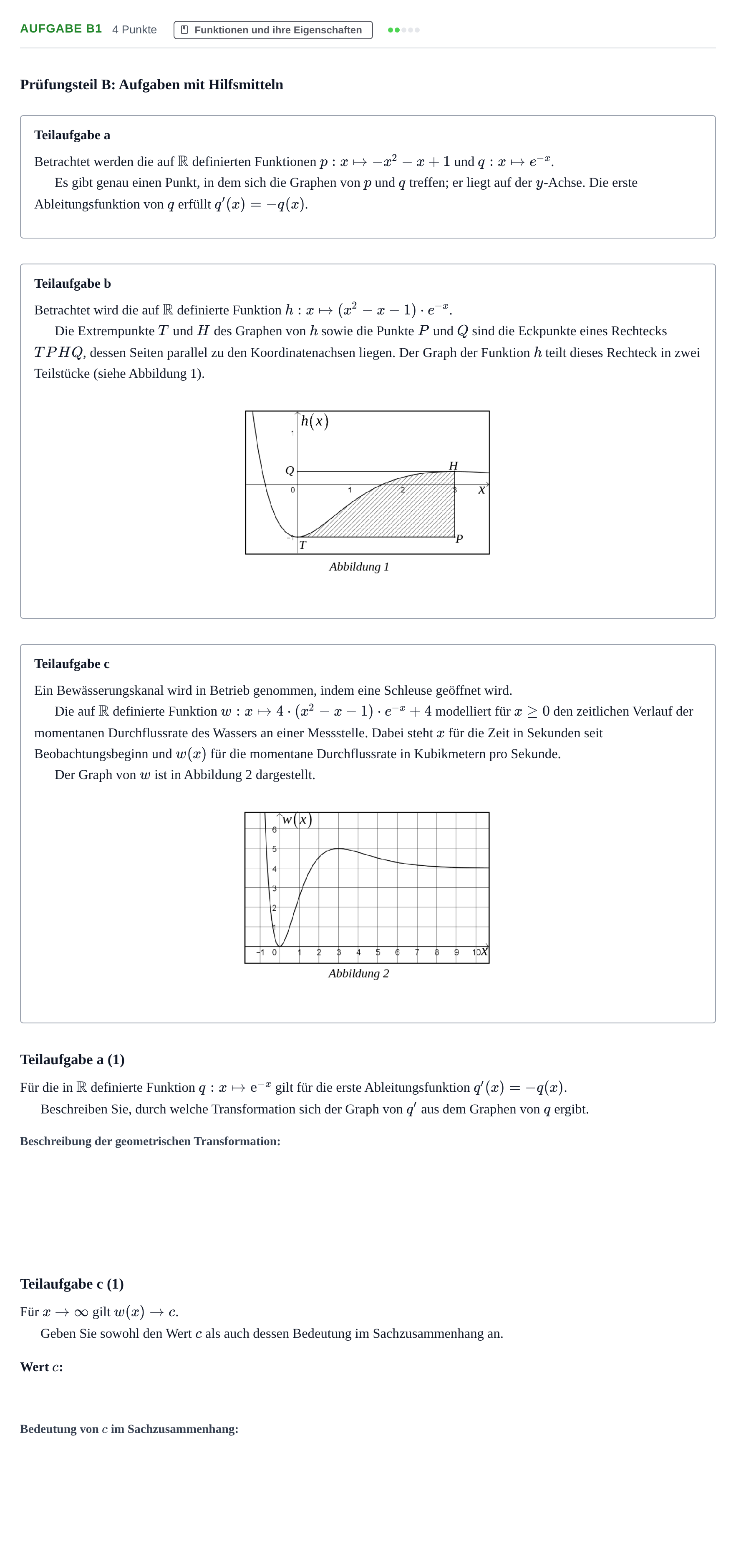 Aufgabenstellung: Aufgabe B1 - Funktionen und ihre Eigenschaften · Abitur NRW Mathematik GK · Haupttermin · CAS 2023