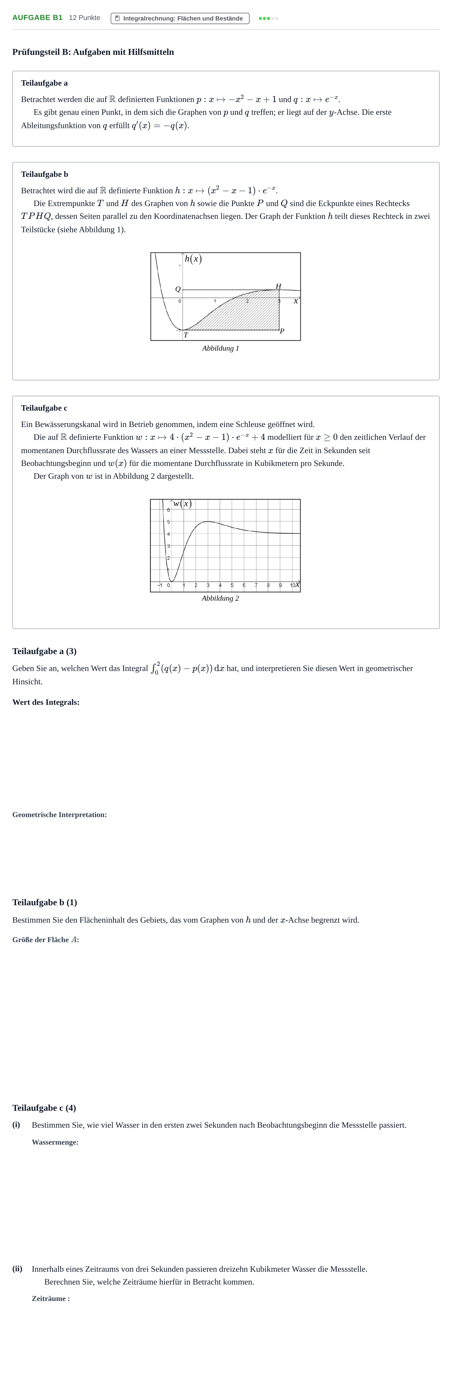 Aufgabenstellung: Aufgabe B1 - Integralrechnung · Abitur NRW Mathematik GK · Haupttermin · CAS 2023