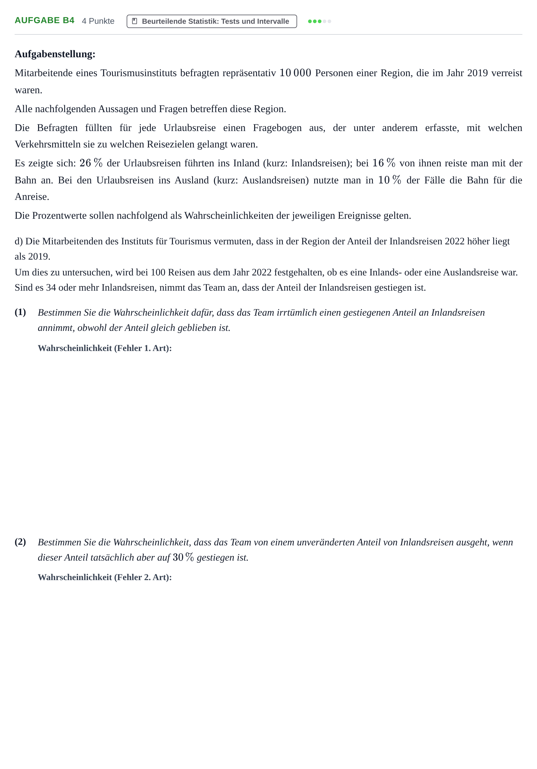 Aufgabenstellung: Aufgabe B4 - Beurteilende Statistik · Abitur NRW Mathematik GK · Haupttermin · CAS 2023