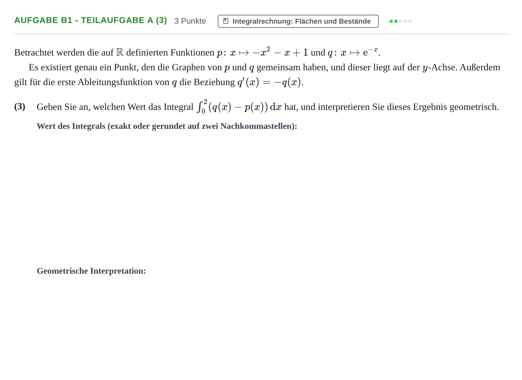 Aufgabenstellung: Aufgabe B1 - Teilaufgabe a (3) · Abitur NRW Mathematik GK · Haupttermin · CAS · Weiterbildungsk 2023