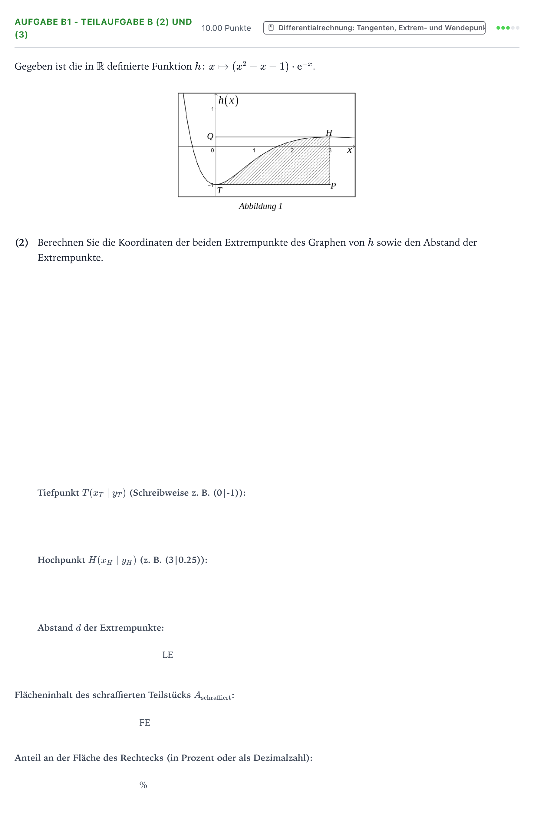 Aufgabenstellung: Aufgabe B1 - Teilaufgabe b (2) und (3) · Abitur NRW Mathematik GK · Haupttermin · CAS · Weiterbildungsk 2023