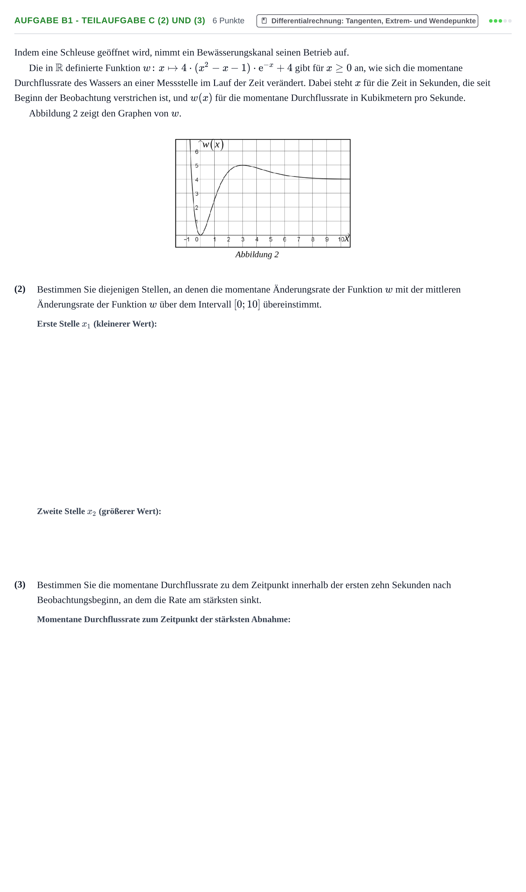 Aufgabenstellung: Aufgabe B1 - Teilaufgabe c (2) und (3) · Abitur NRW Mathematik GK · Haupttermin · CAS · Weiterbildungsk 2023