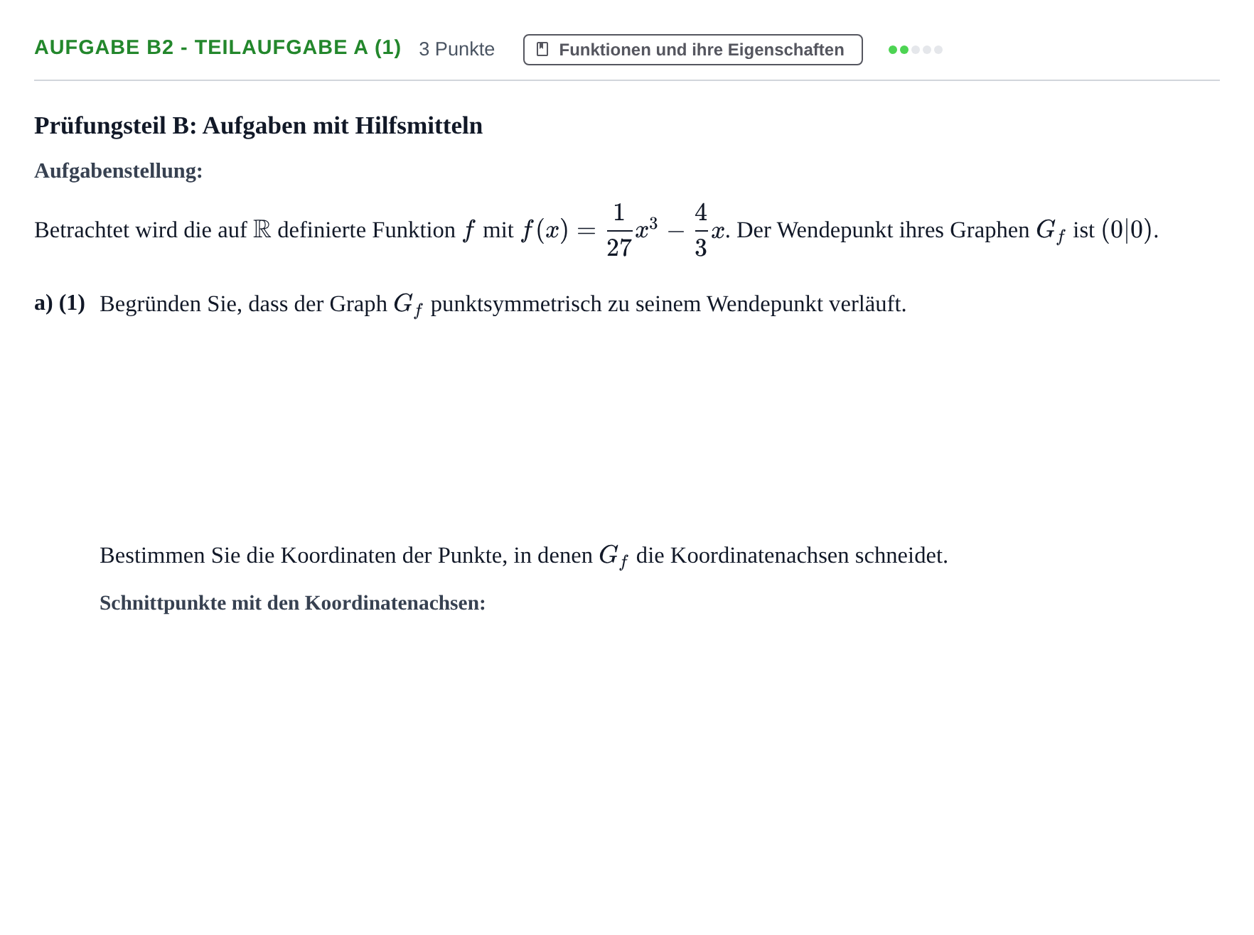 Aufgabenstellung: Aufgabe B2 - Teilaufgabe a (1) · Abitur NRW Mathematik GK · Haupttermin · CAS · Weiterbildungsk 2023