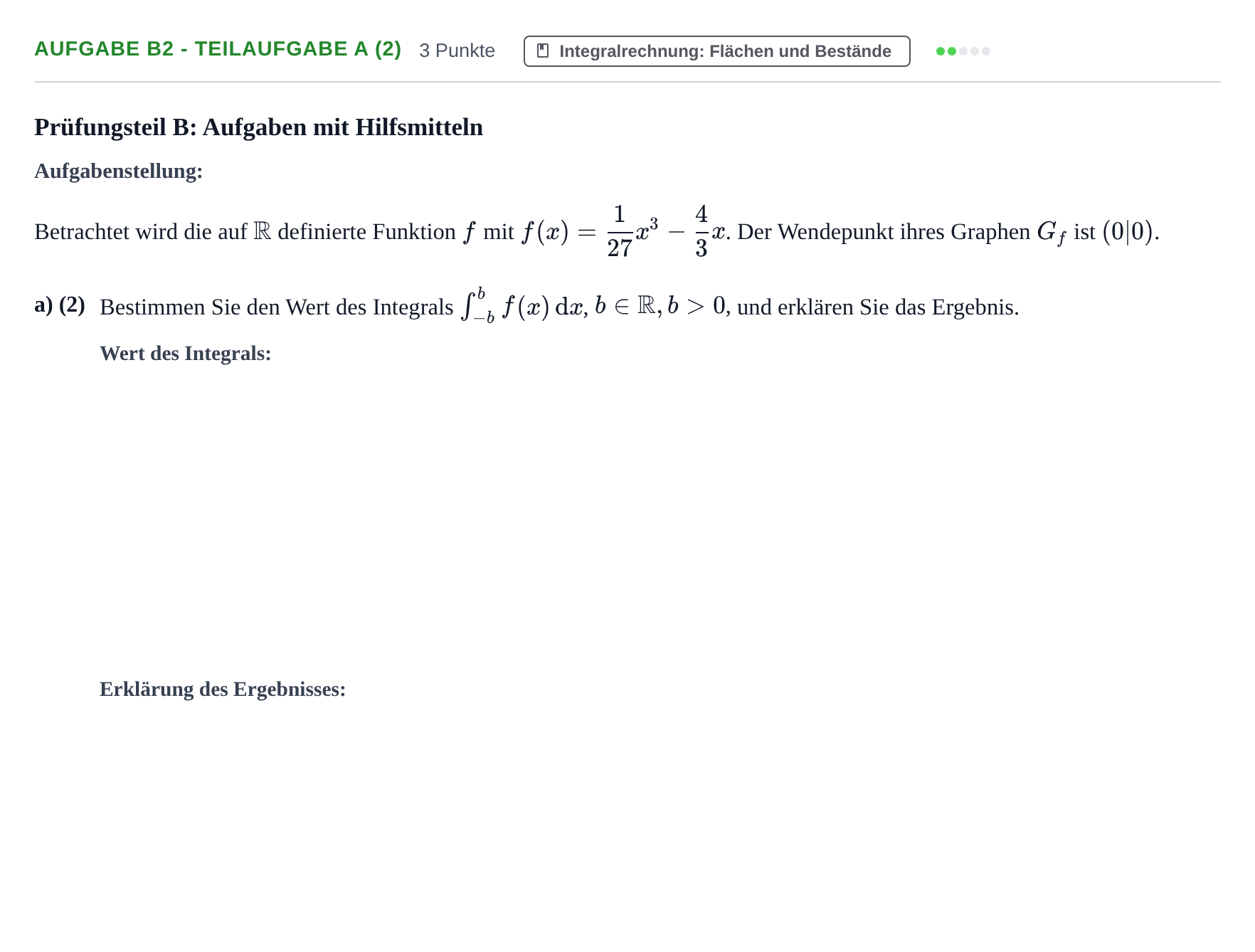 Aufgabenstellung: Aufgabe B2 - Teilaufgabe a (2) · Abitur NRW Mathematik GK · Haupttermin · CAS · Weiterbildungsk 2023