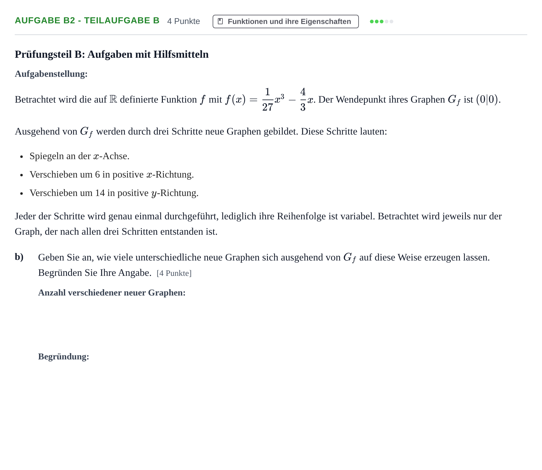 Aufgabenstellung: Aufgabe B2 - Teilaufgabe b · Abitur NRW Mathematik GK · Haupttermin · CAS · Weiterbildungsk 2023