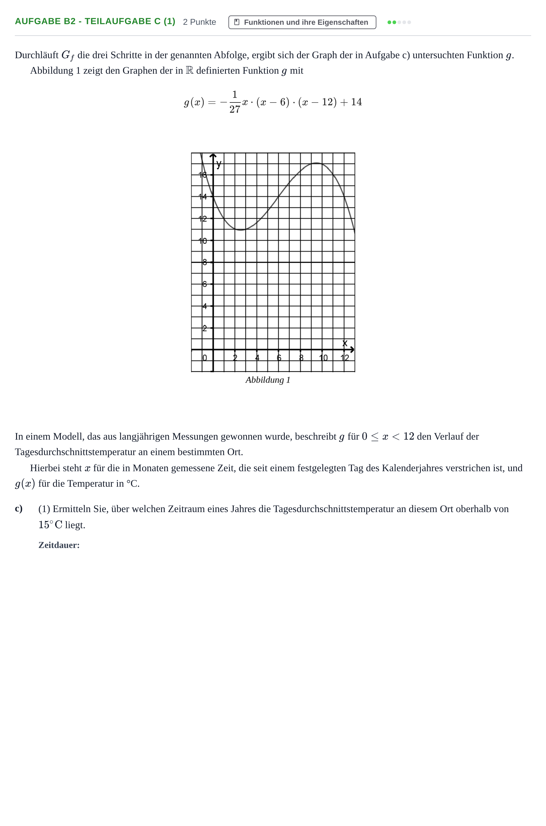Aufgabenstellung: Aufgabe B2 - Teilaufgabe c (1) · Abitur NRW Mathematik GK · Haupttermin · CAS · Weiterbildungsk 2023