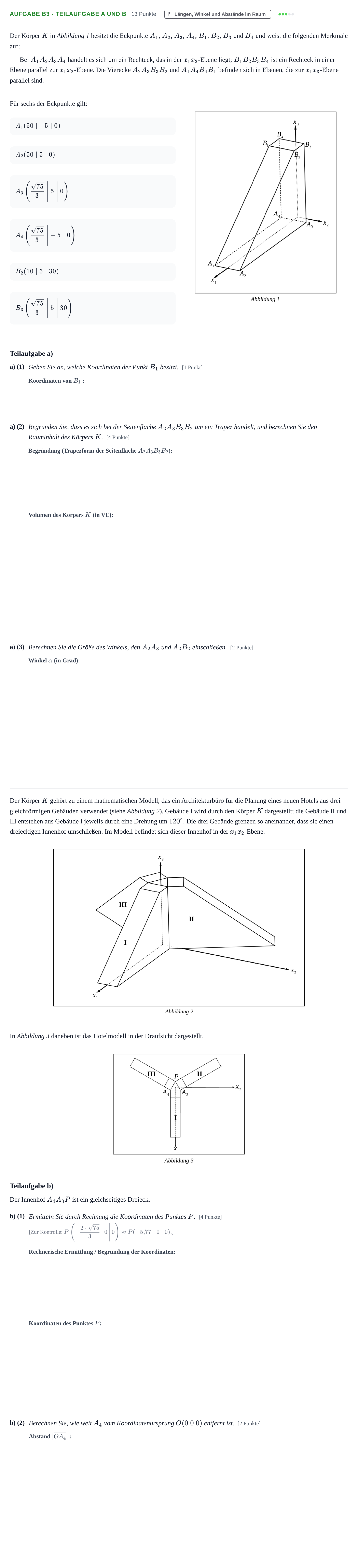 Aufgabenstellung: Aufgabe B3 - Teilaufgabe a und b · Abitur NRW Mathematik GK · Haupttermin · CAS · Weiterbildungsk 2023