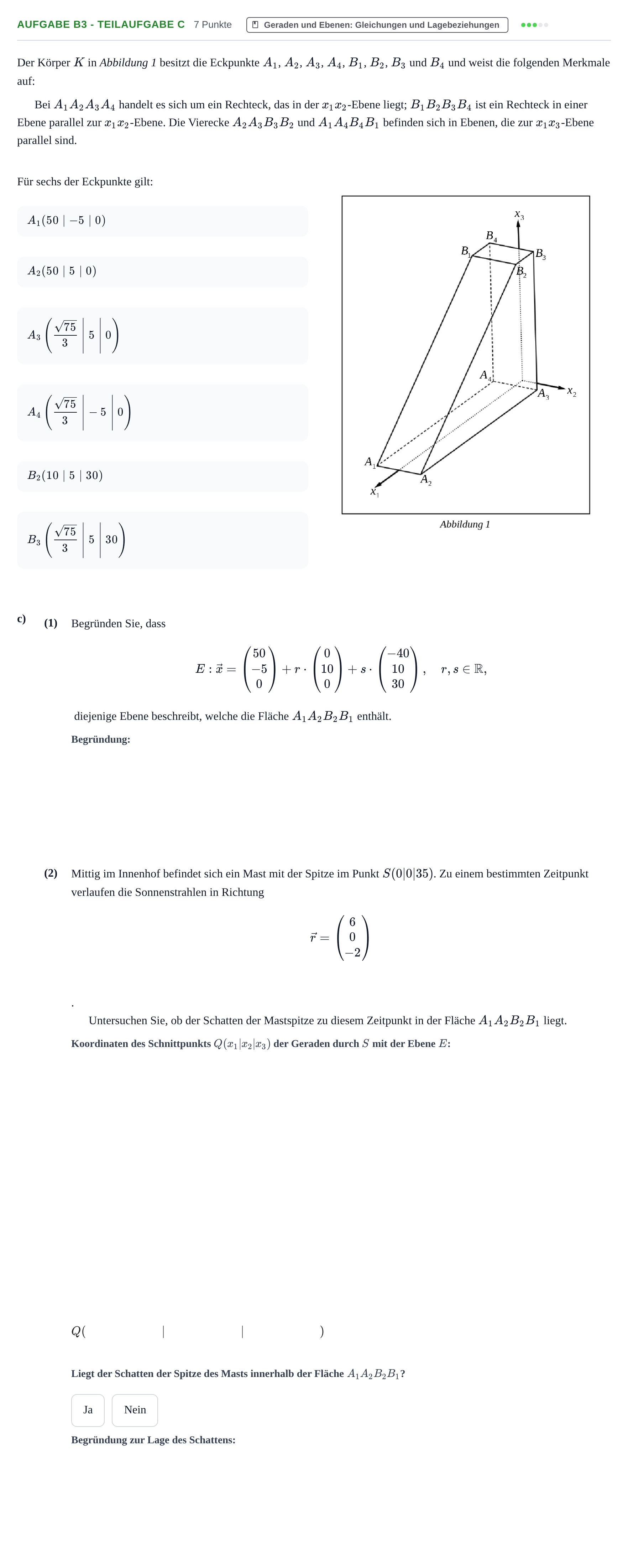 Aufgabenstellung: Aufgabe B3 - Teilaufgabe c · Abitur NRW Mathematik GK · Haupttermin · CAS · Weiterbildungsk 2023