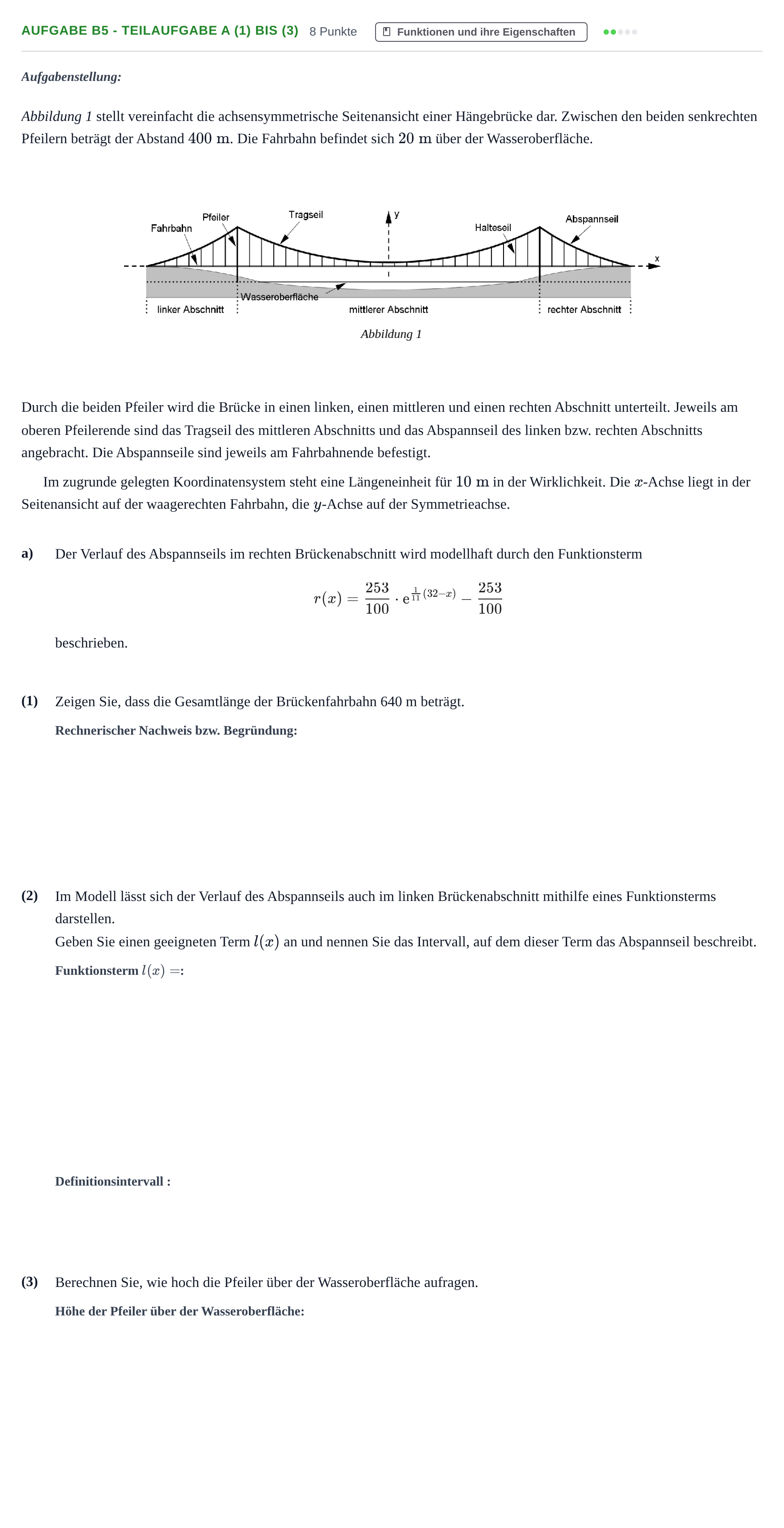 Aufgabenstellung: Aufgabe B5 - Teilaufgabe a (1) bis (3) · Abitur NRW Mathematik GK · Haupttermin · CAS · Weiterbildungsk 2023