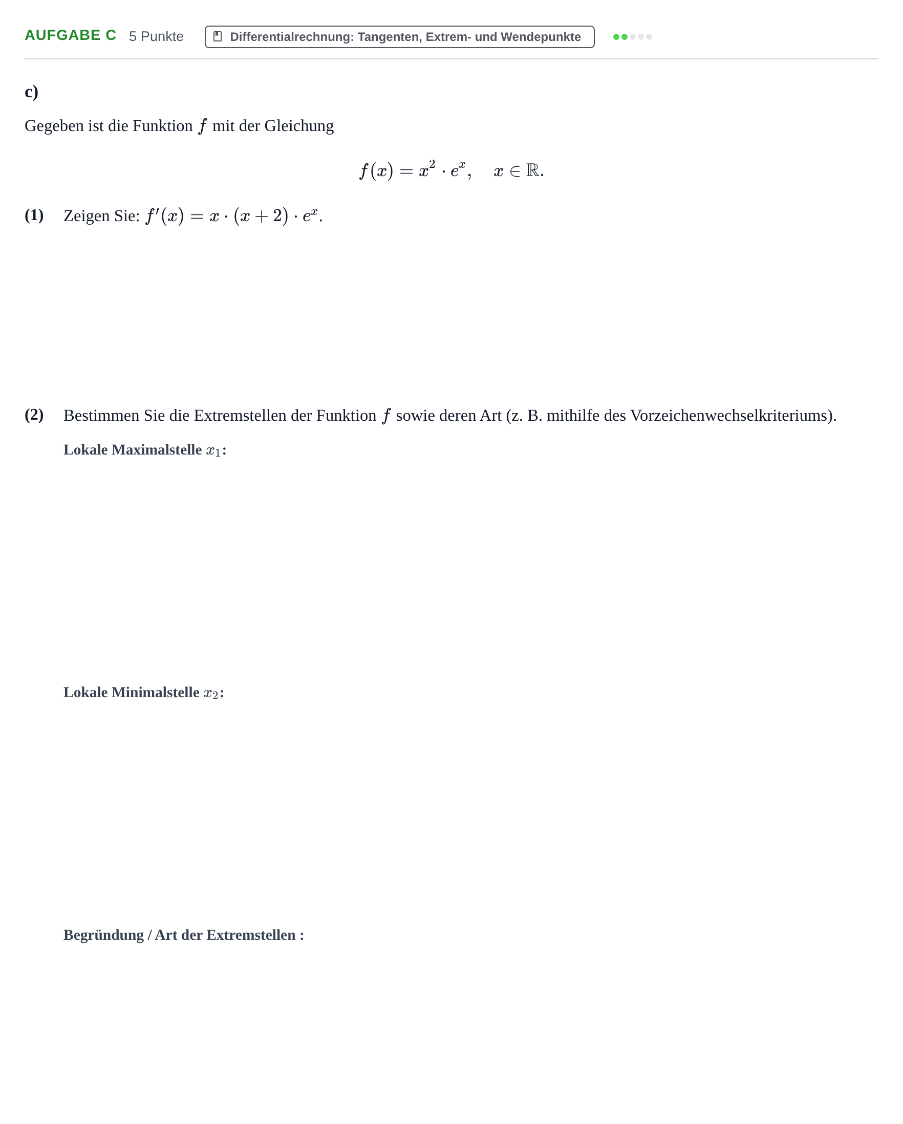 Aufgabenstellung: Aufgabe c · Abitur NRW Mathematik GK · Haupttermin · CAS · Weiterbildungsk 2023