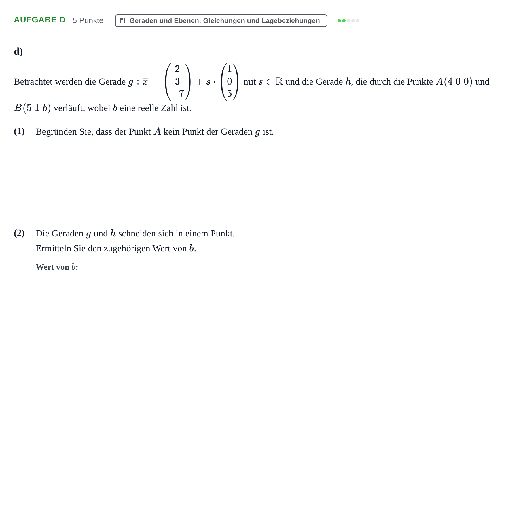 Aufgabenstellung: Aufgabe d · Abitur NRW Mathematik GK · Haupttermin · CAS · Weiterbildungsk 2023