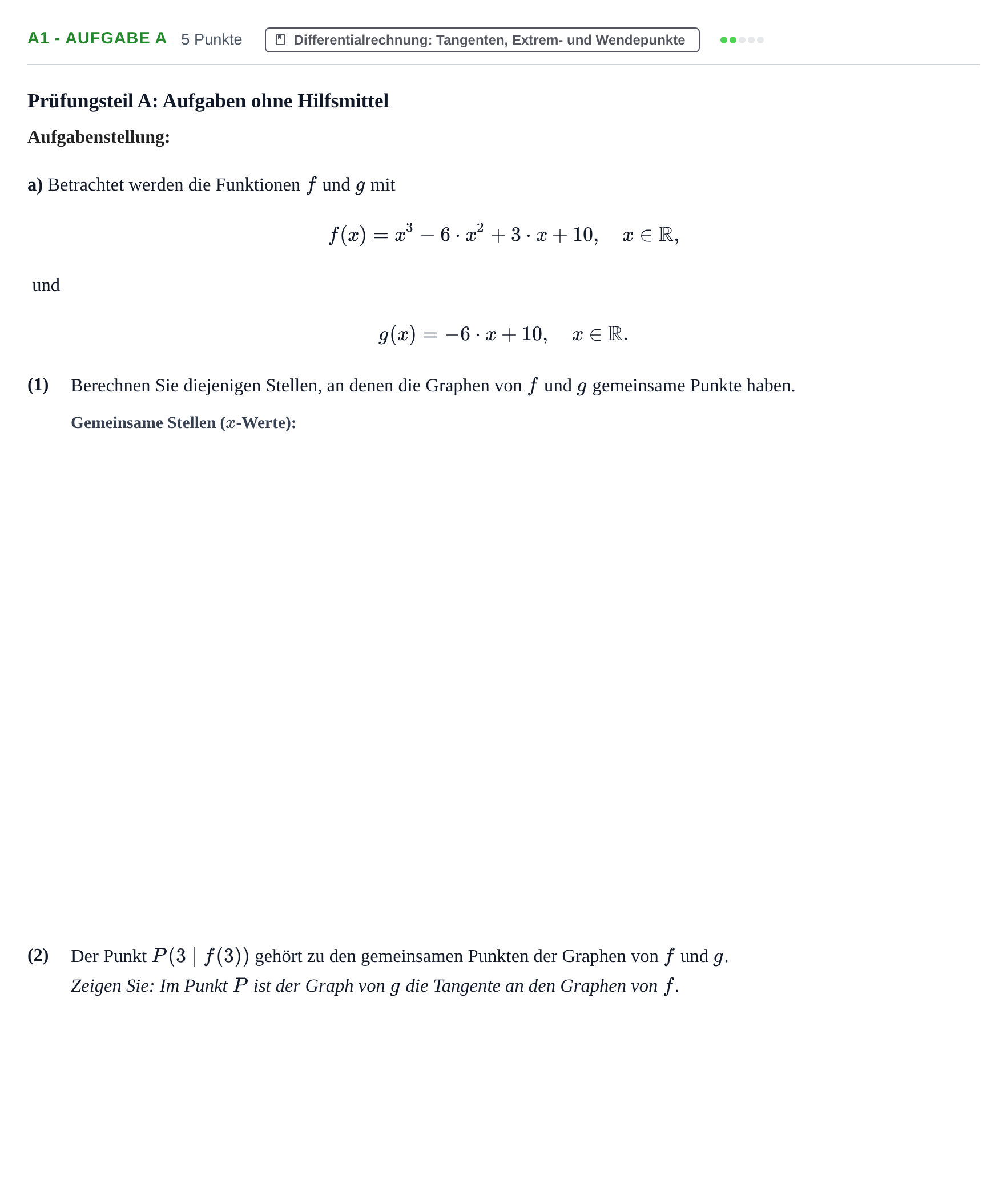 Aufgabenstellung: Aufgabe A1 - Aufgabe a · Abitur NRW Mathematik GK · Haupttermin · GTR 2023