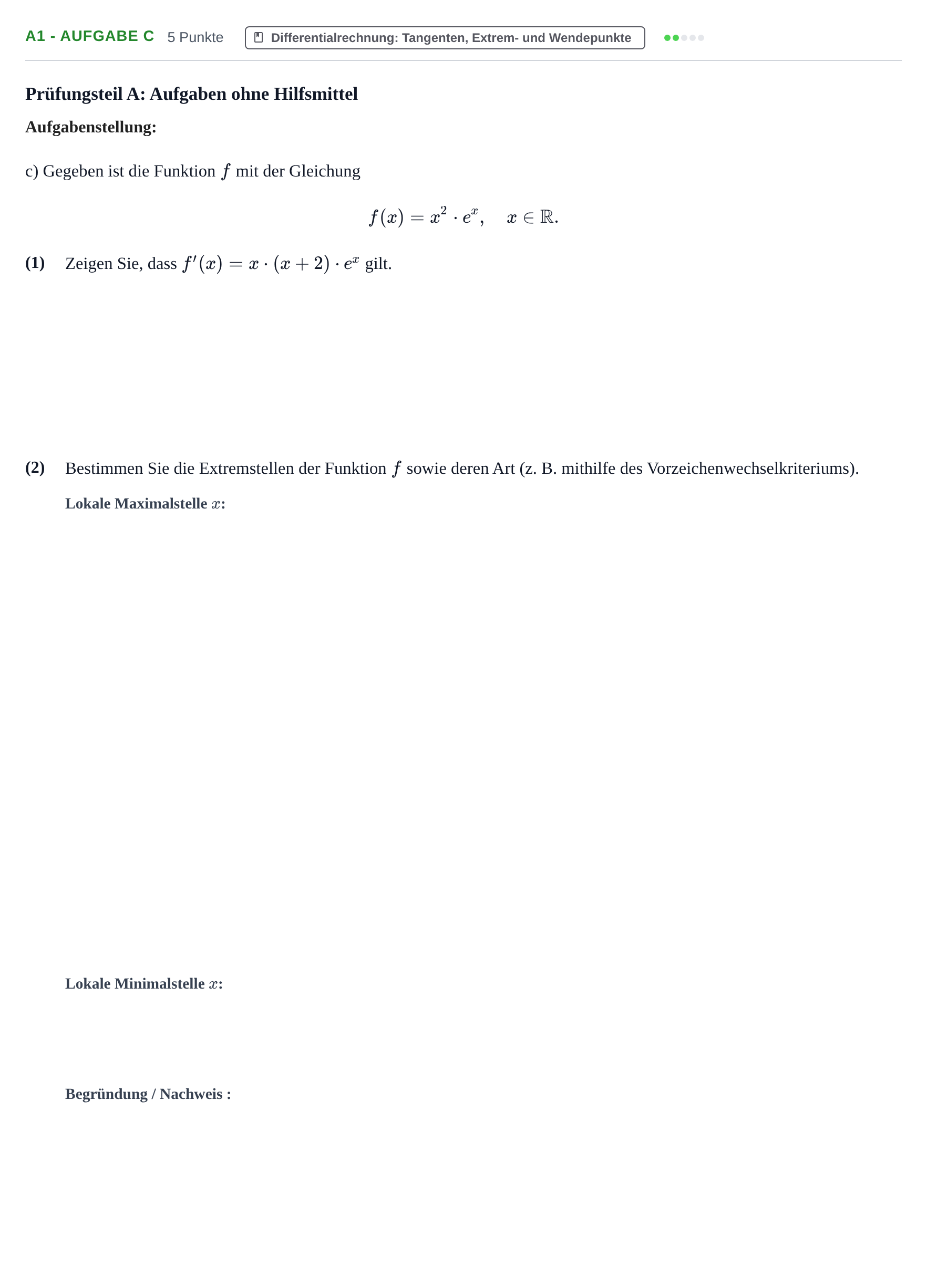 Aufgabenstellung: Aufgabe A1 - Aufgabe c · Abitur NRW Mathematik GK · Haupttermin · GTR 2023
