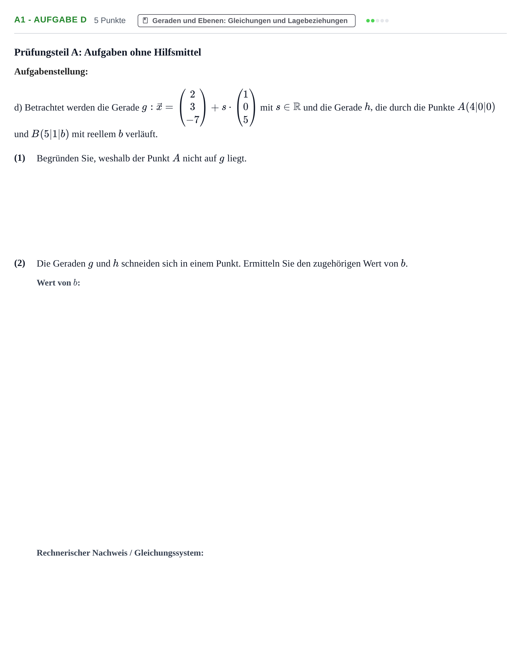 Aufgabenstellung: Aufgabe A1 - Aufgabe d · Abitur NRW Mathematik GK · Haupttermin · GTR 2023