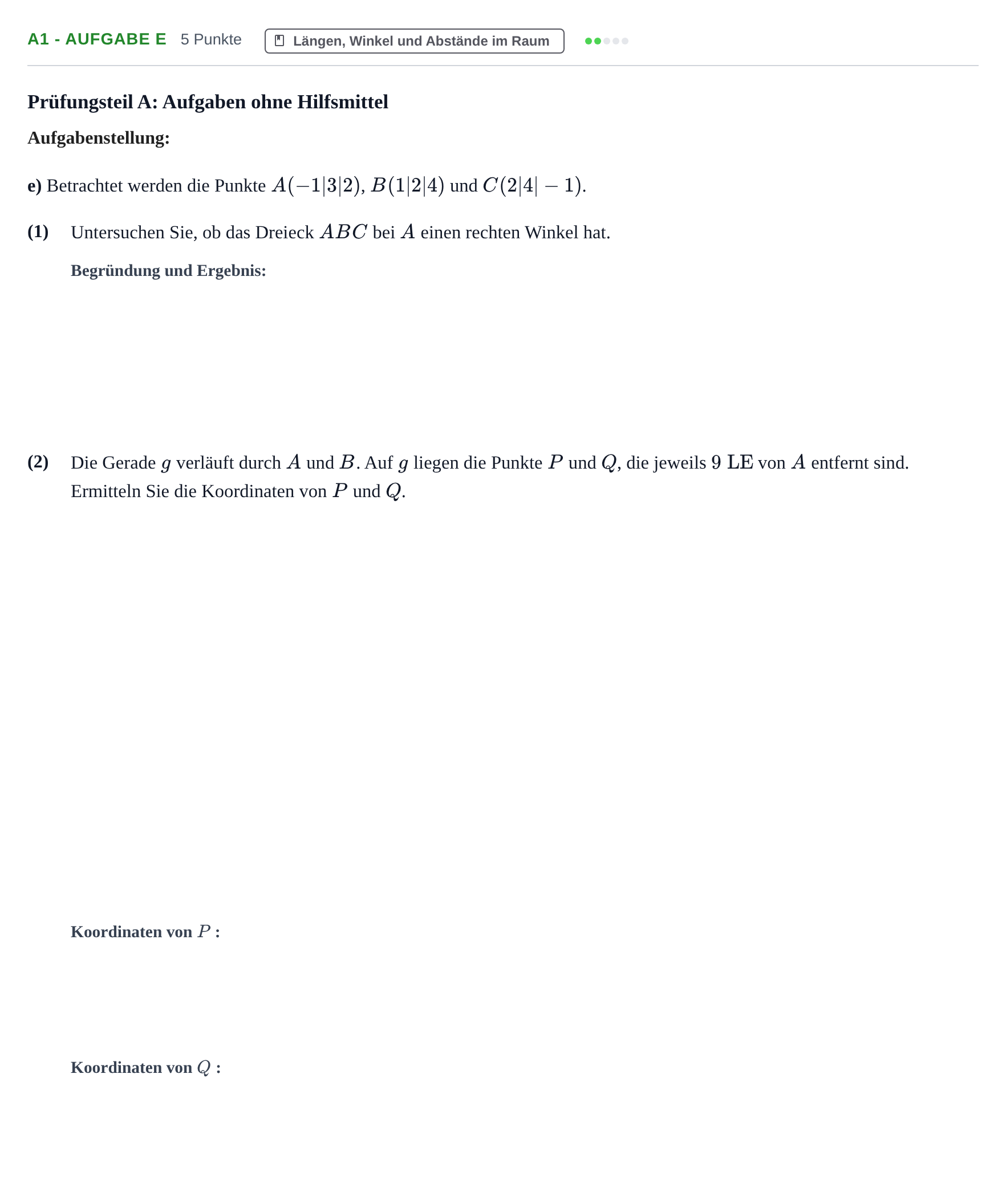 Aufgabenstellung: Aufgabe A1 - Aufgabe e · Abitur NRW Mathematik GK · Haupttermin · GTR 2023