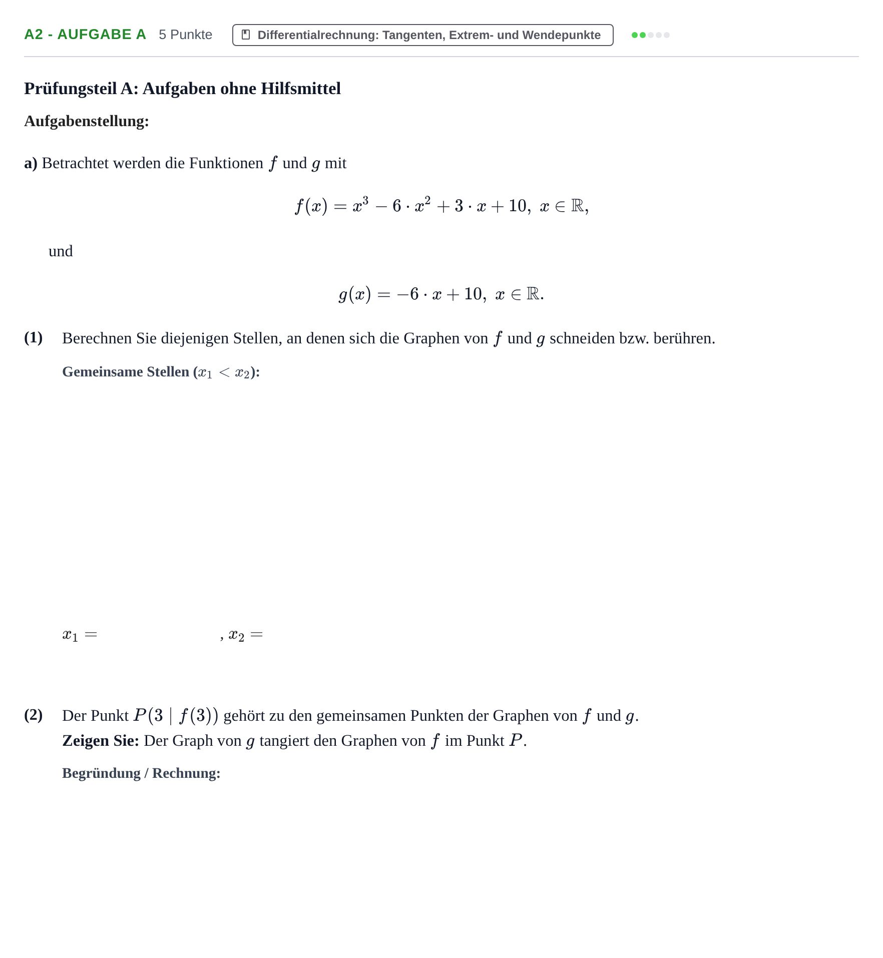 Aufgabenstellung: Aufgabe A2 - Aufgabe a · Abitur NRW Mathematik GK · Haupttermin · GTR 2023
