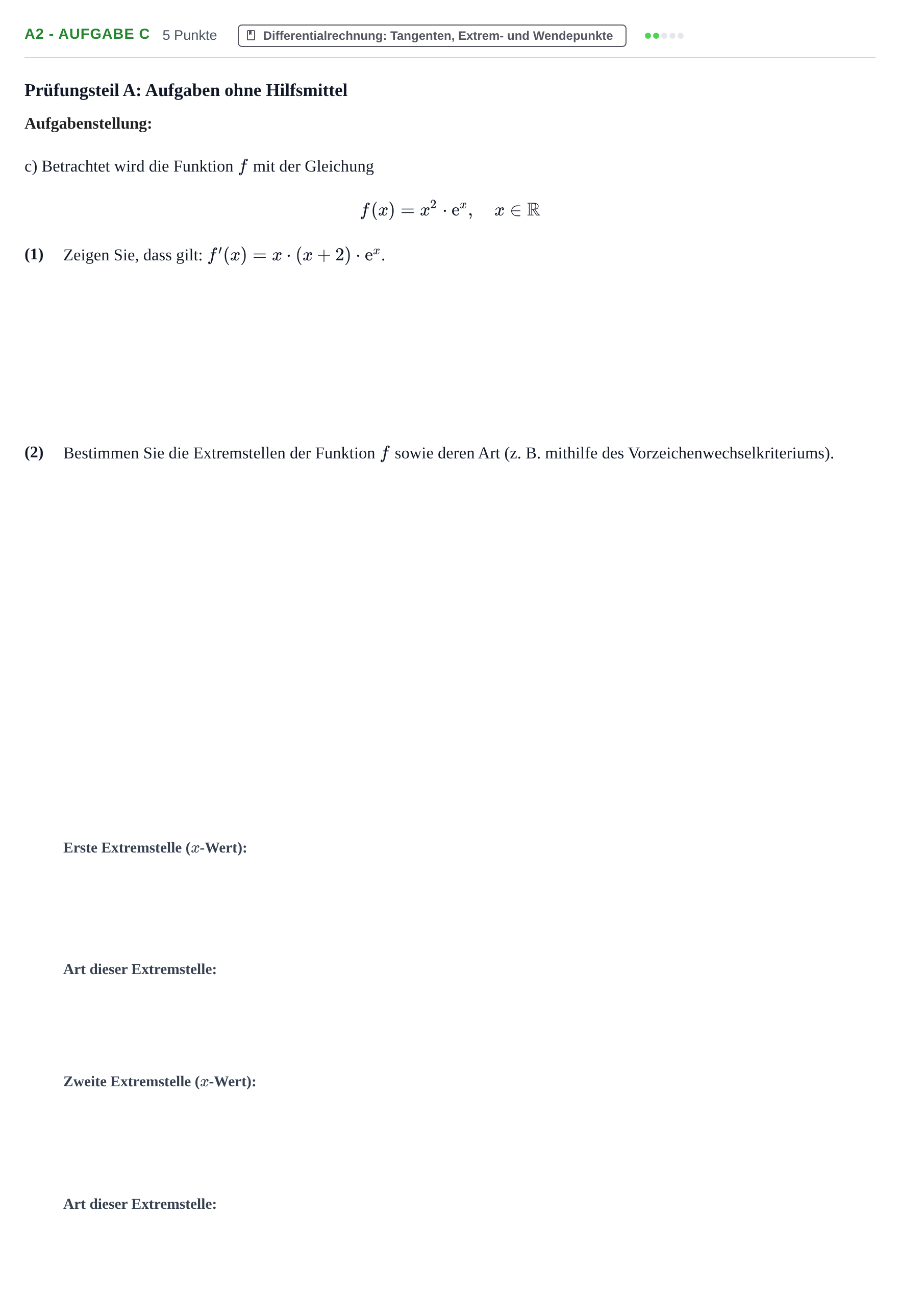 Aufgabenstellung: Aufgabe A2 - Aufgabe c · Abitur NRW Mathematik GK · Haupttermin · GTR 2023