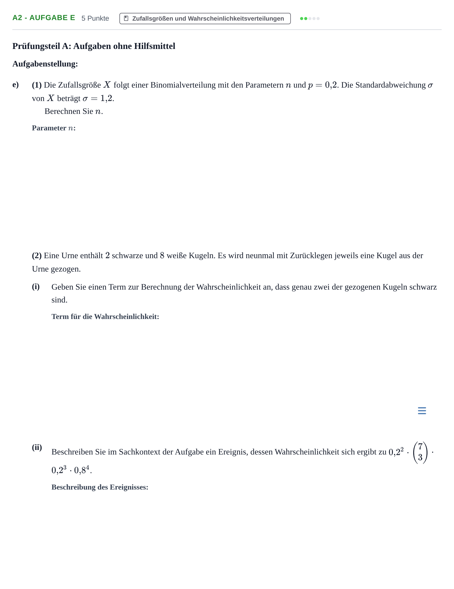 Aufgabenstellung: Aufgabe A2 - Aufgabe e · Abitur NRW Mathematik GK · Haupttermin · GTR 2023