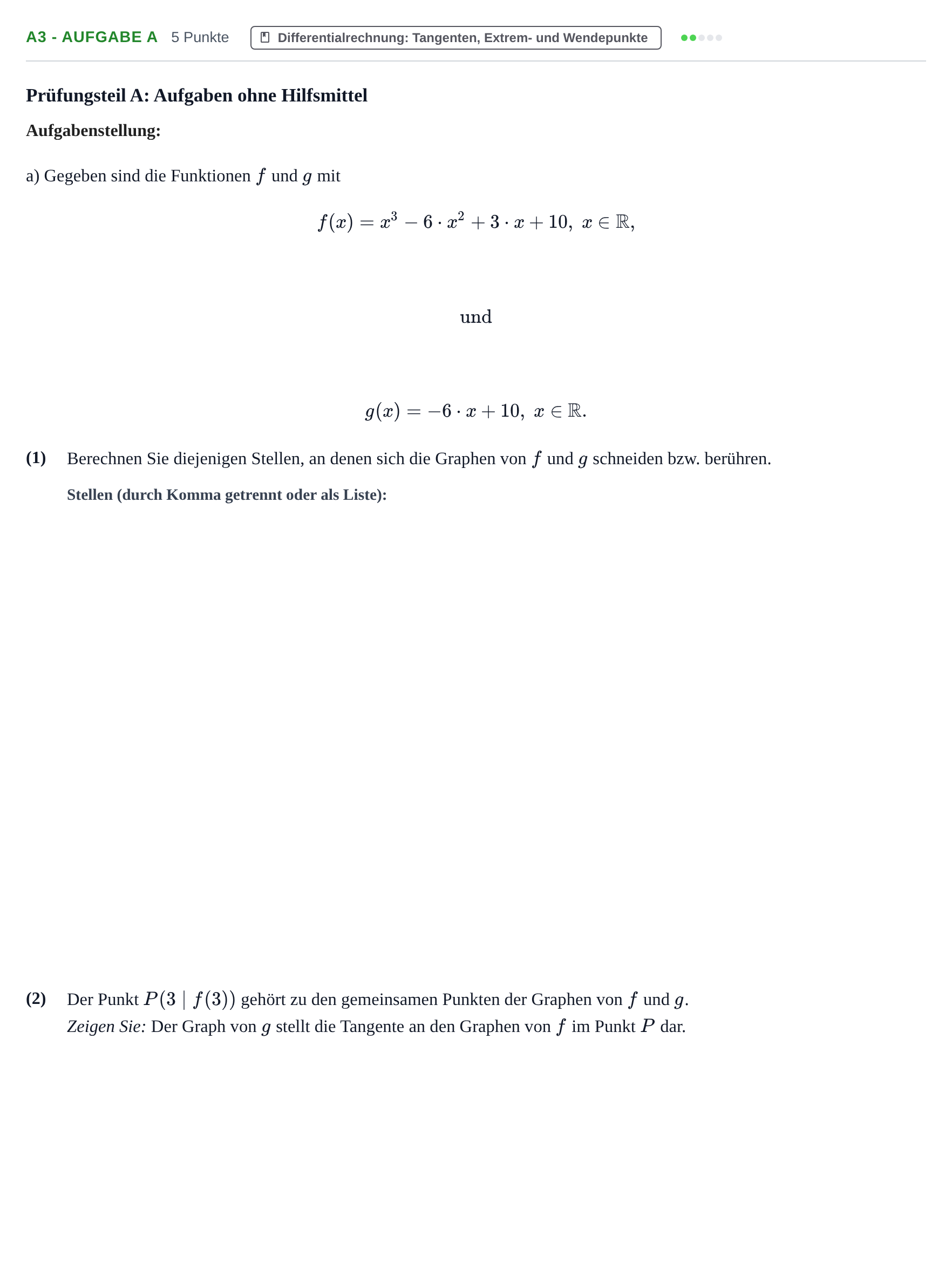 Aufgabenstellung: Aufgabe A3 - Aufgabe a · Abitur NRW Mathematik GK · Haupttermin · GTR 2023